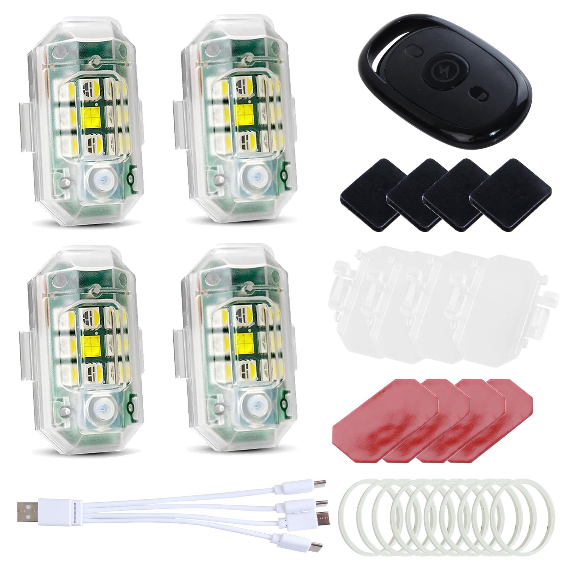 KEWAYO 4 Pieces Wireless Strobe Light with Remote Anti Collision LED Emergency Light, 7 Color High Brightness Flashing USB Rechargeable Night Signal Taillight, for Truck Motorcycle Car Drone Bike