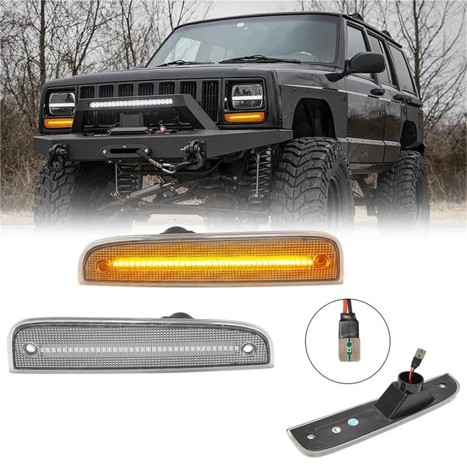 Indicatore Luminoso Luci Di Posizione Laterali Anteriori Dinamiche A LED Lente Fumé Indicatori Di Direzione Ambra Sinistra E Destra Per Jeep Per Cherokee 1997-2001 Indicatore Di Direzione(Yellow LED D