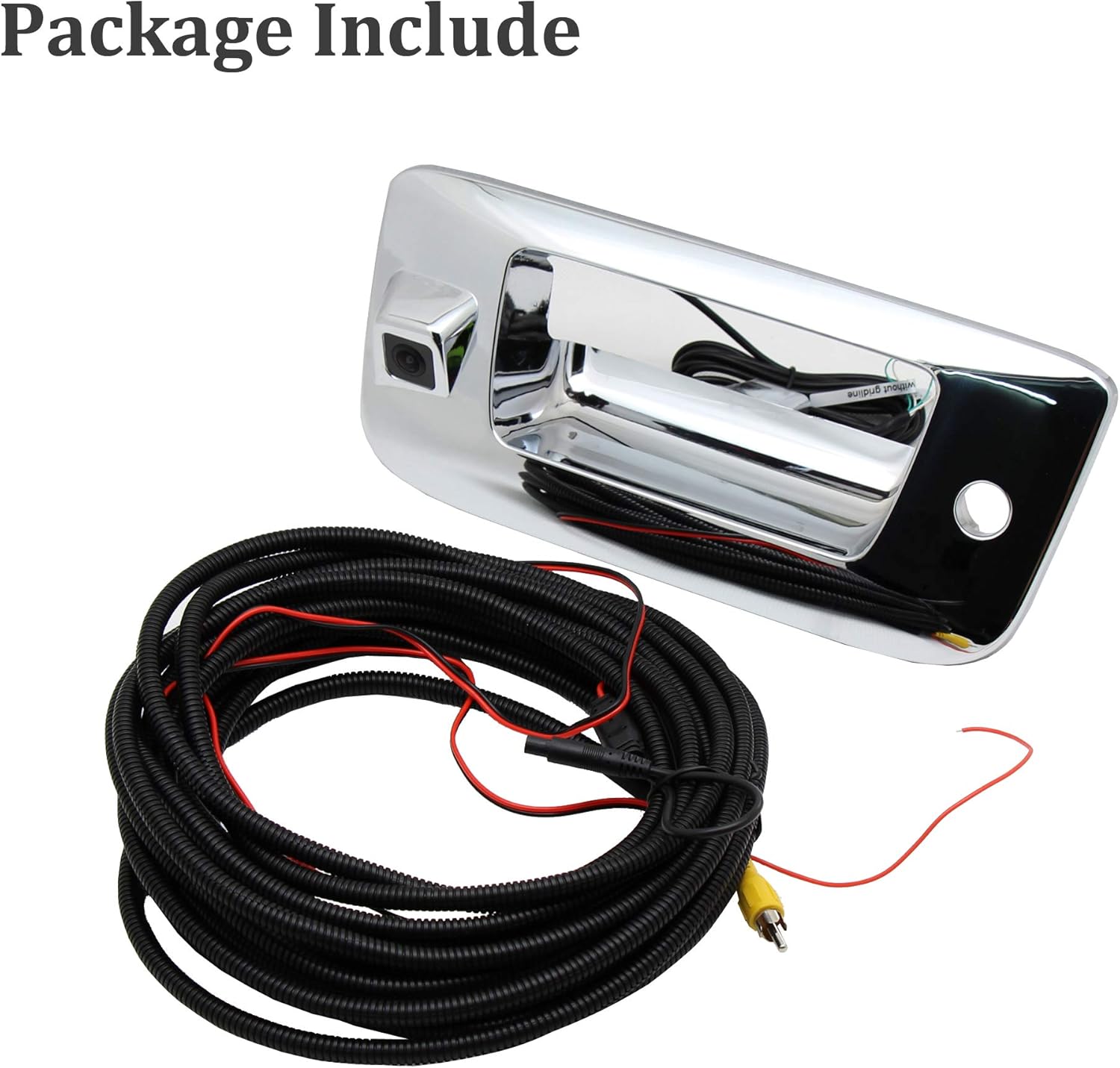 RED WOLF Chrome Tailgate Handle with Backup Camera Fit for 2007-2014 Chevrolet Silverado GMC Sierra 1500 2500 HD Parking Grid Lines Available IP68 Waterproof Heavy Duty 150°Wide View