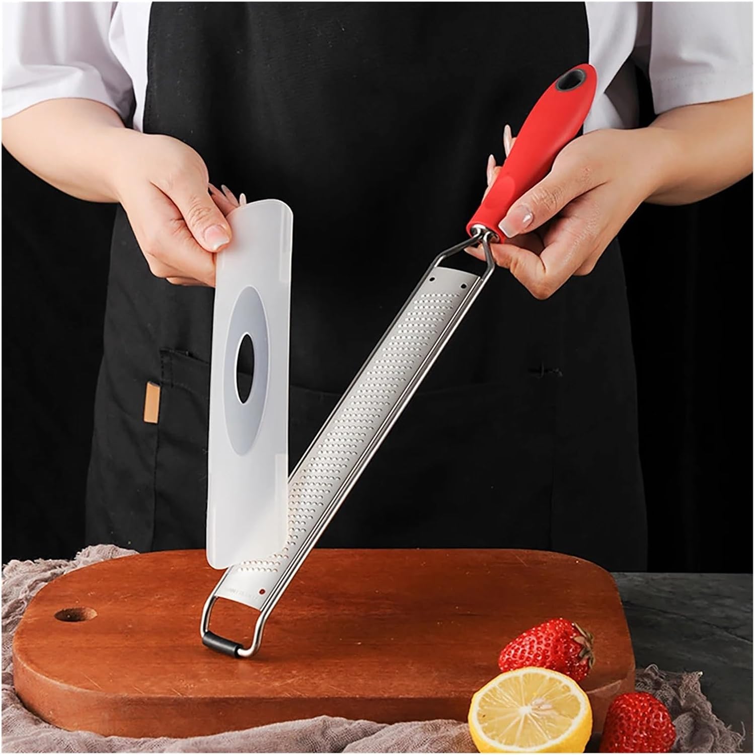1pc Stainless Steel Cheese Grater Multi-functional Lemon Chocolate Plastic Anti-slip Handle Kitchen Tools(Black B)