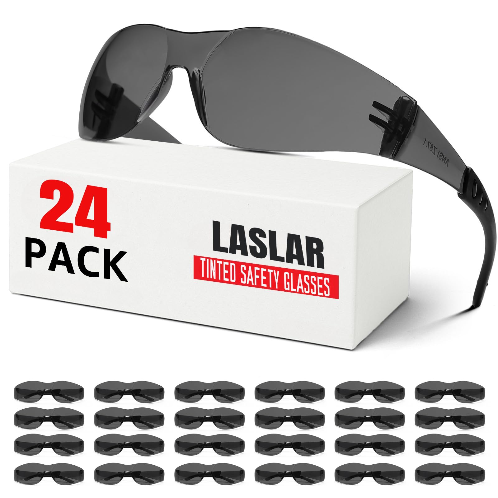 Laslar Tinted Safety Glasses for Work 24 Pack, Safety Googles for Men Women,Safety Sunglasses Scratch & Impact Resistant UV protection sunglasses for Construction, Outdoor Sports & Work