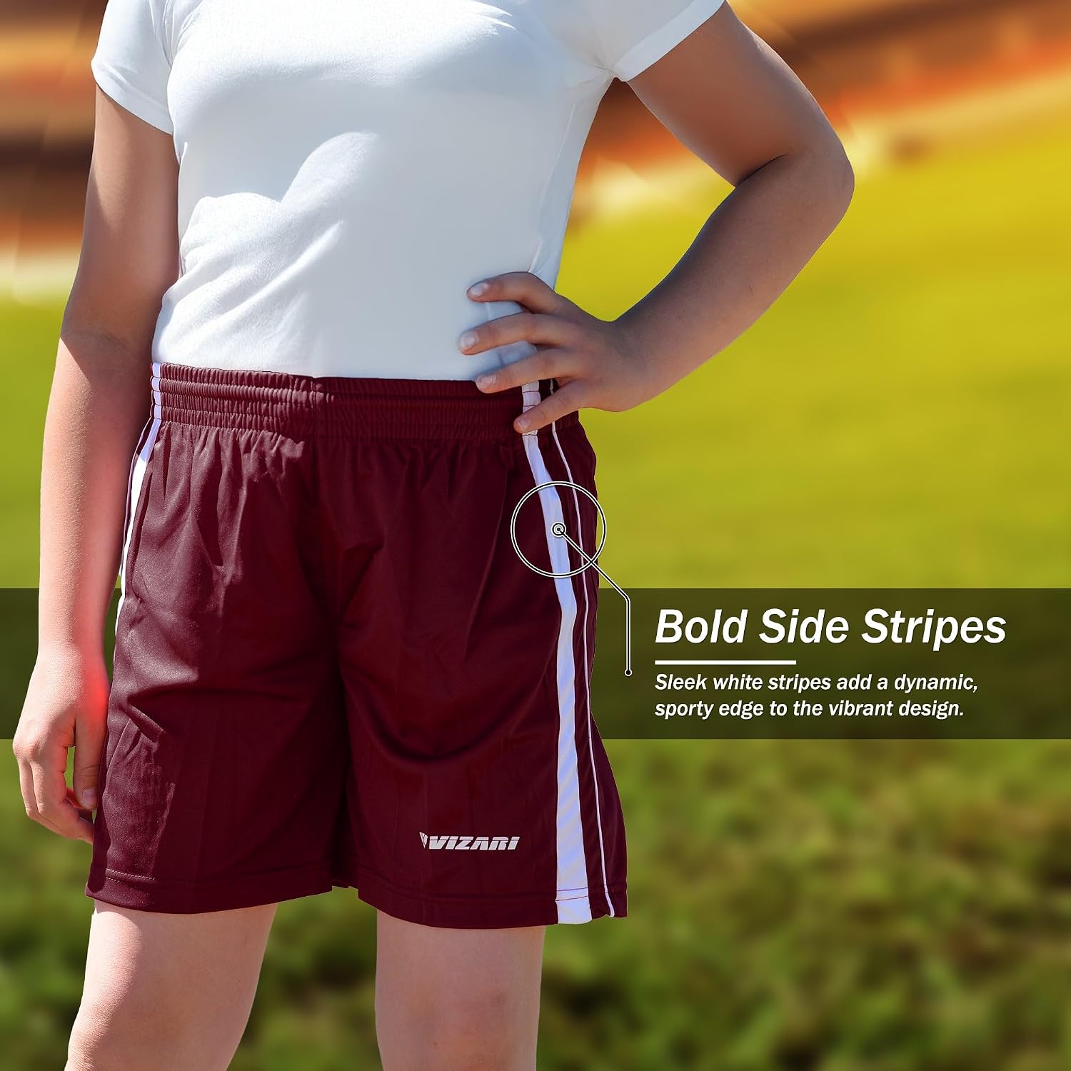 Vizari Athletic Shorts for Youth | Breathable Polyester Perfect for Soccer, Gym, Running, and Sports Play