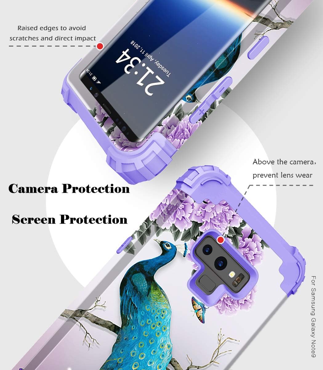PIXIU Galaxy Note 9 case, Unique Pattern Heavy Duty Shockproof 3 in 1 hybird Rubber stury Full Body Protective case Cover Samsung Galaxy Note 9 2018 Released Peacock