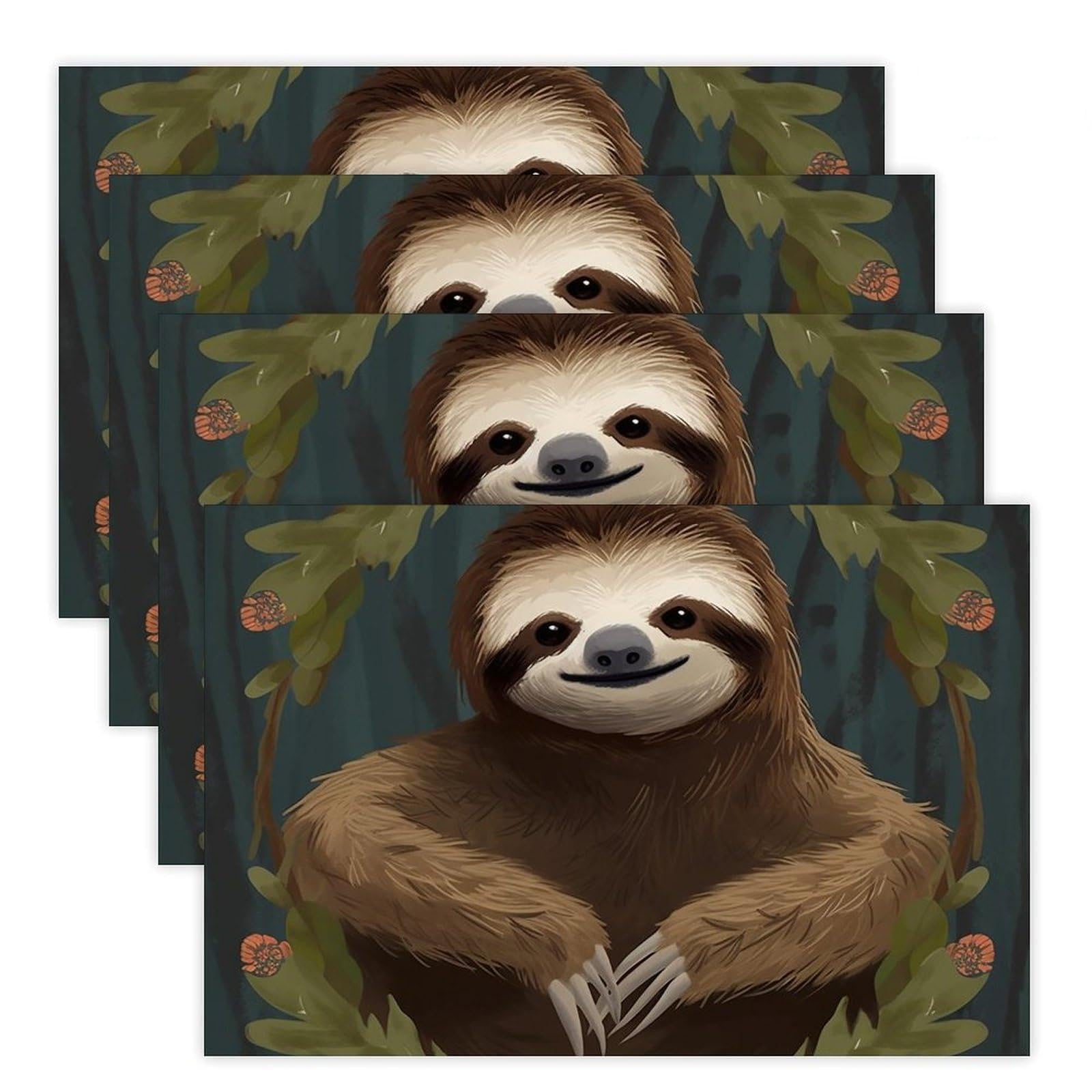 Sloth Place Mat for Restaurant, Portable Table Mat for Kitchen, Anti-Slip Placemats for Home, Fashionable Place Mats for Wedding, Party, Hotels, Apartments 30x45cm*4