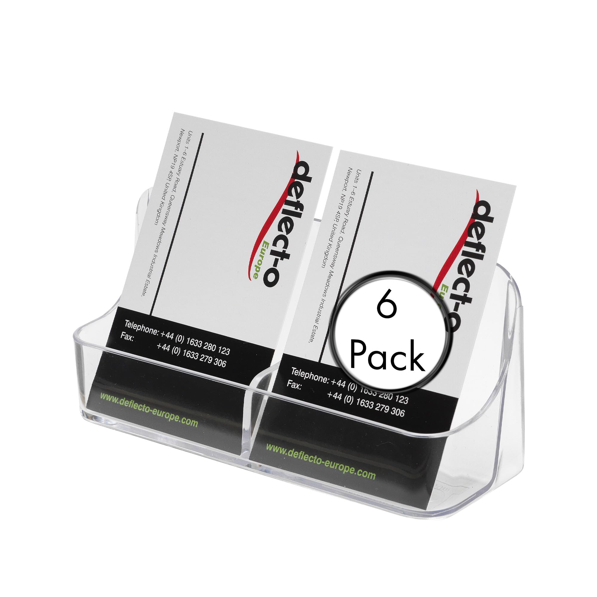 Deflecto Clear Pack Of 6 Single Tier 2 Pocket Portrait Countertop Business Card Holder For Desk In Crystal - Card Holders
