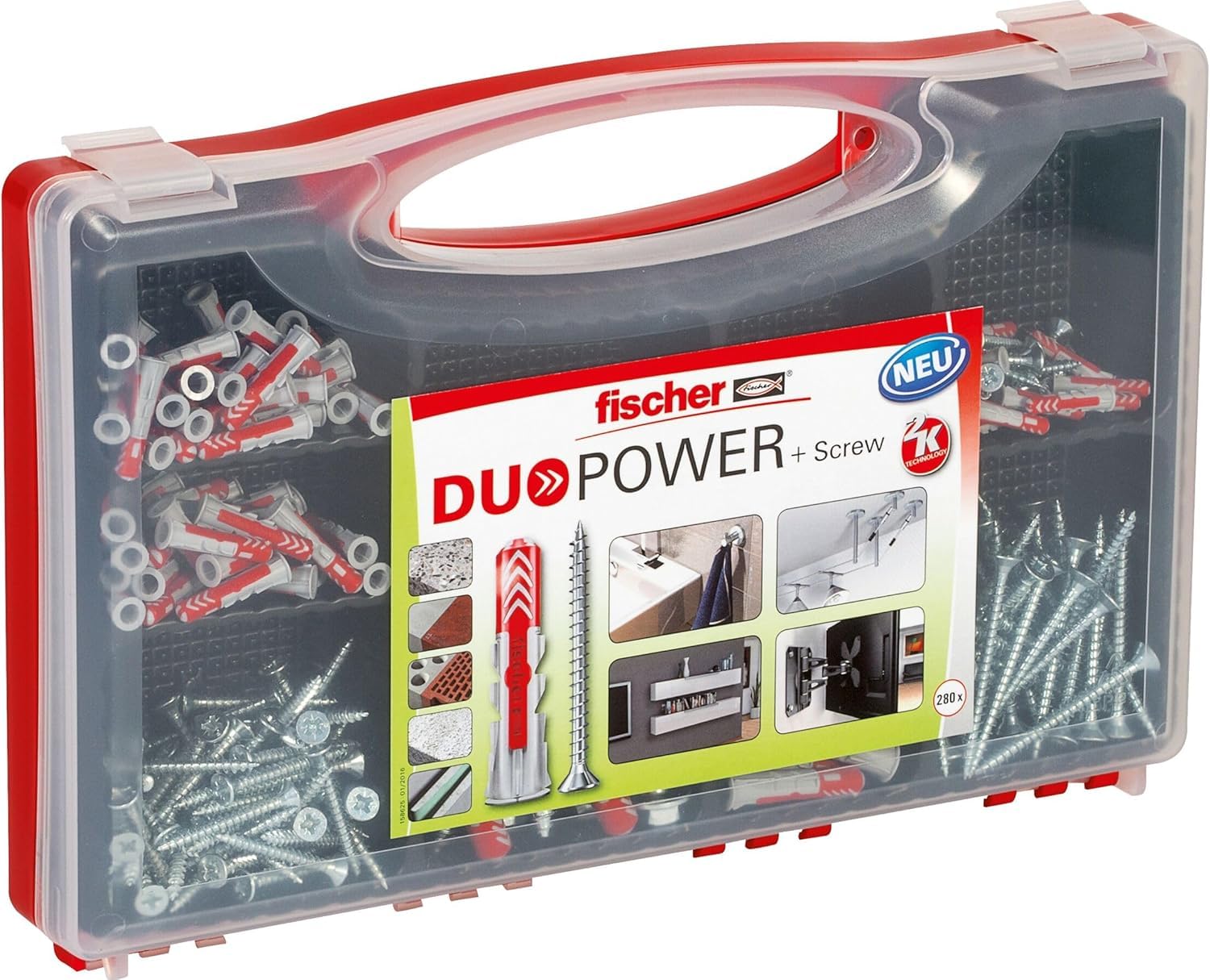 Fischer Red-Box Duopower Wkręty, Szary, 280 sztuk & fischer MEISTER-BOX DUOPOWER + śruba, skrzynka narzędziowa z 160 kołkami i śrubami