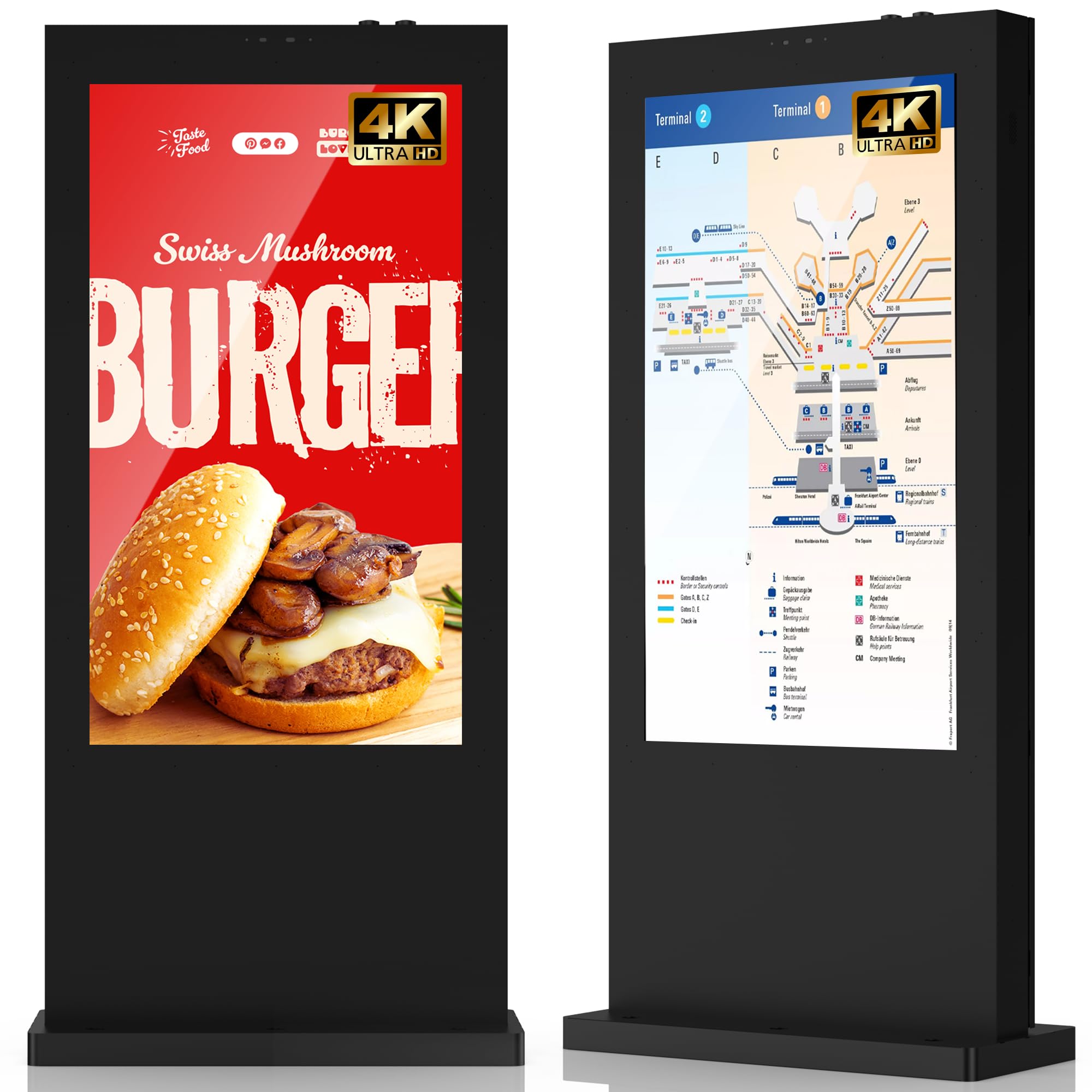 65 Inch 4K Outdoor Digital Signage, IP66 3500 Nits Auto-Brightness Adjustment Floor Standing Kiosk, CMS/WiFi/HDMI/USB Input, Multifunctional Advertising Display for Business Advertisement