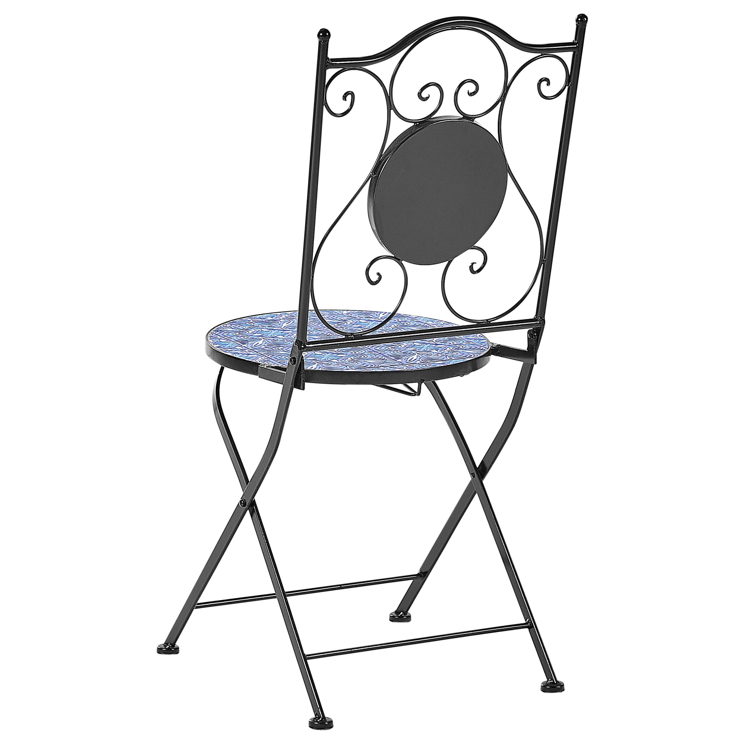 Balkon Set Metall schwarz / blau Mosaik Muster 2 Stühle 1 Tisch Cigliano