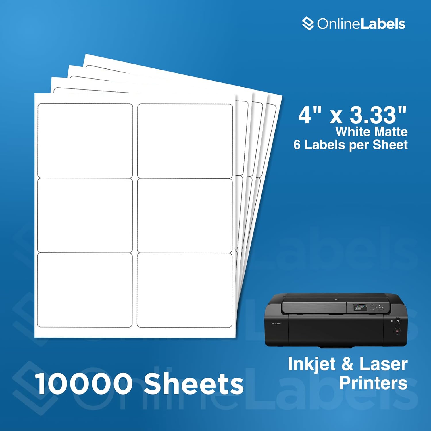 4 x 3.33 Rectangle Shipping Labels - Permanent, White Matte - Wine, Pallet Labels - 6-Up - Pack of 60,000 Labels, 10,000 Sheets - Inkjet/Laser Printers - Online Labels