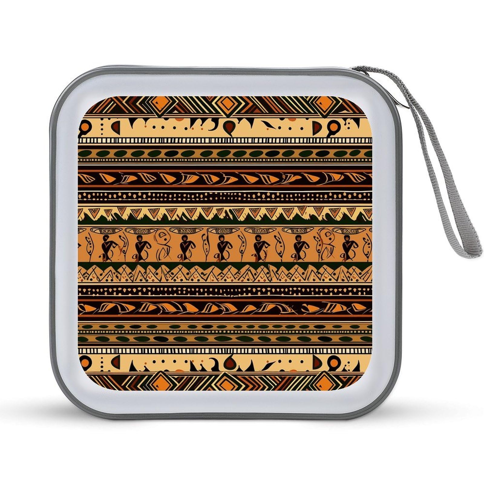 FekiLoot Bohemia Style Traditional African Pattern CD Case 40 Capacity DVD Case Holder Hard Plastic DVD Disc Storage Binder for Car Portable Zipper Disc Storage Organizer Wallet Bag for Home Travel
