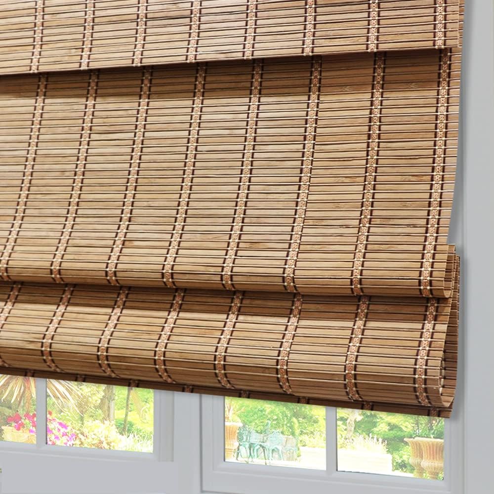 LANTIME Wood Window Roman Shades, Lined Blackout Bamboo Roman Shades Blinds, Easy Installation for Home and Garden, Pattern 1