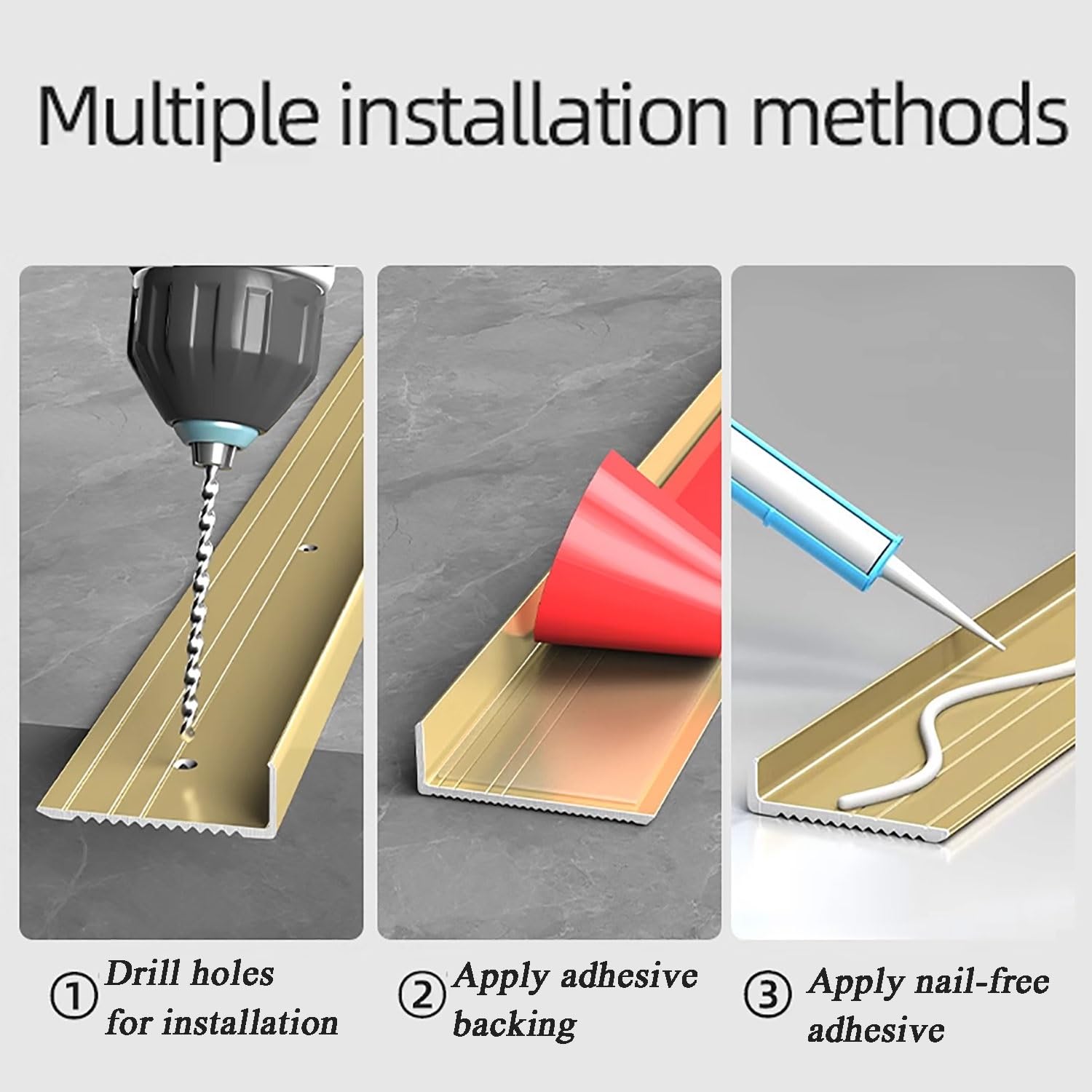 Borde de perfil de aluminio antideslizante para escalones de interior/exterior, protector en forma de L, plateado, 70 mm, banda de rodadura de seguridad duradera para escaleras
