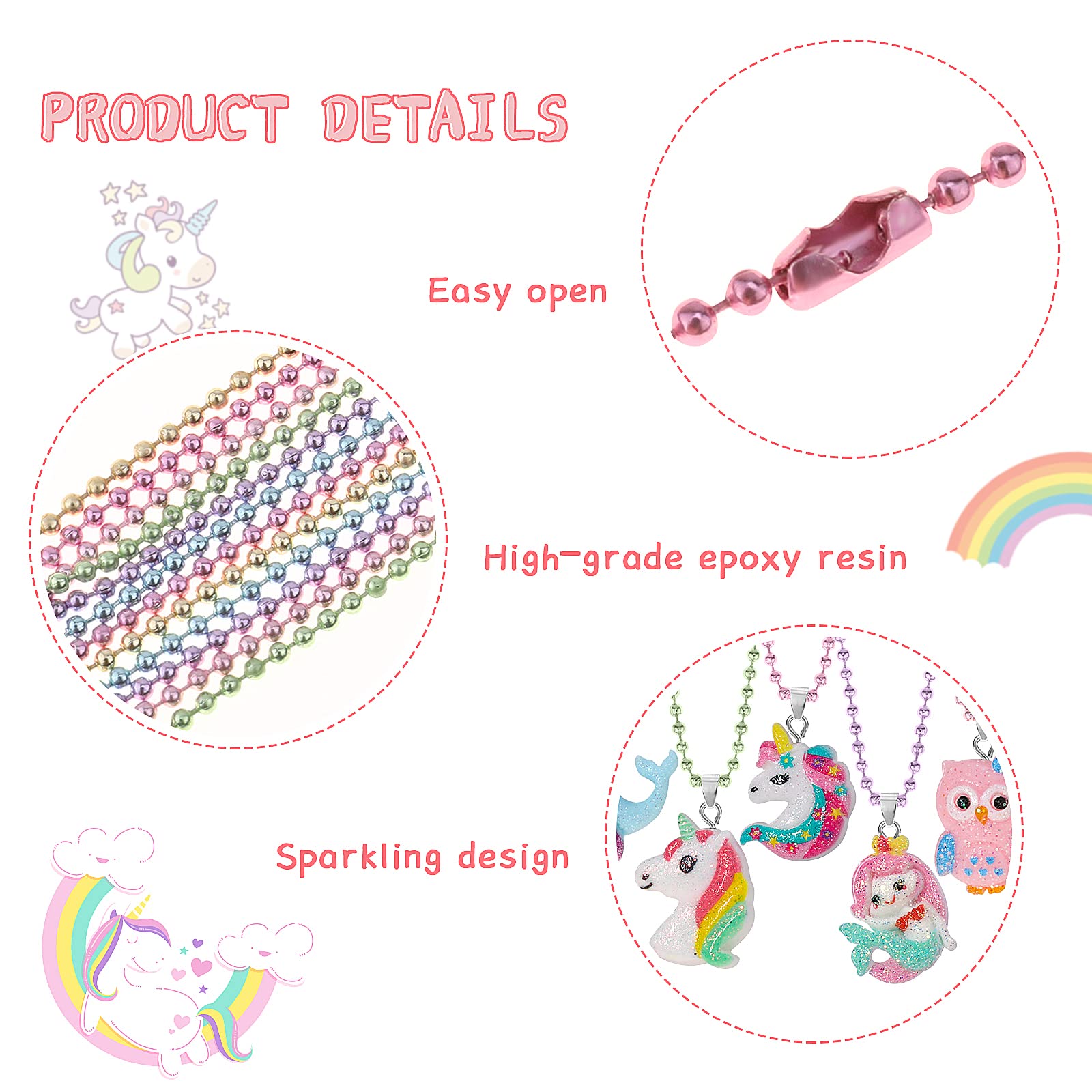 HIFOT 12 Piezas Joyas Set Niña Collar Anillos Infantiles Lindo Unicornio Sirenas Búho Dinosaurio Collar de cuentas y anillos ajustables, Princesa Joyas Articulos Fiesta Cumpleaños Regalo