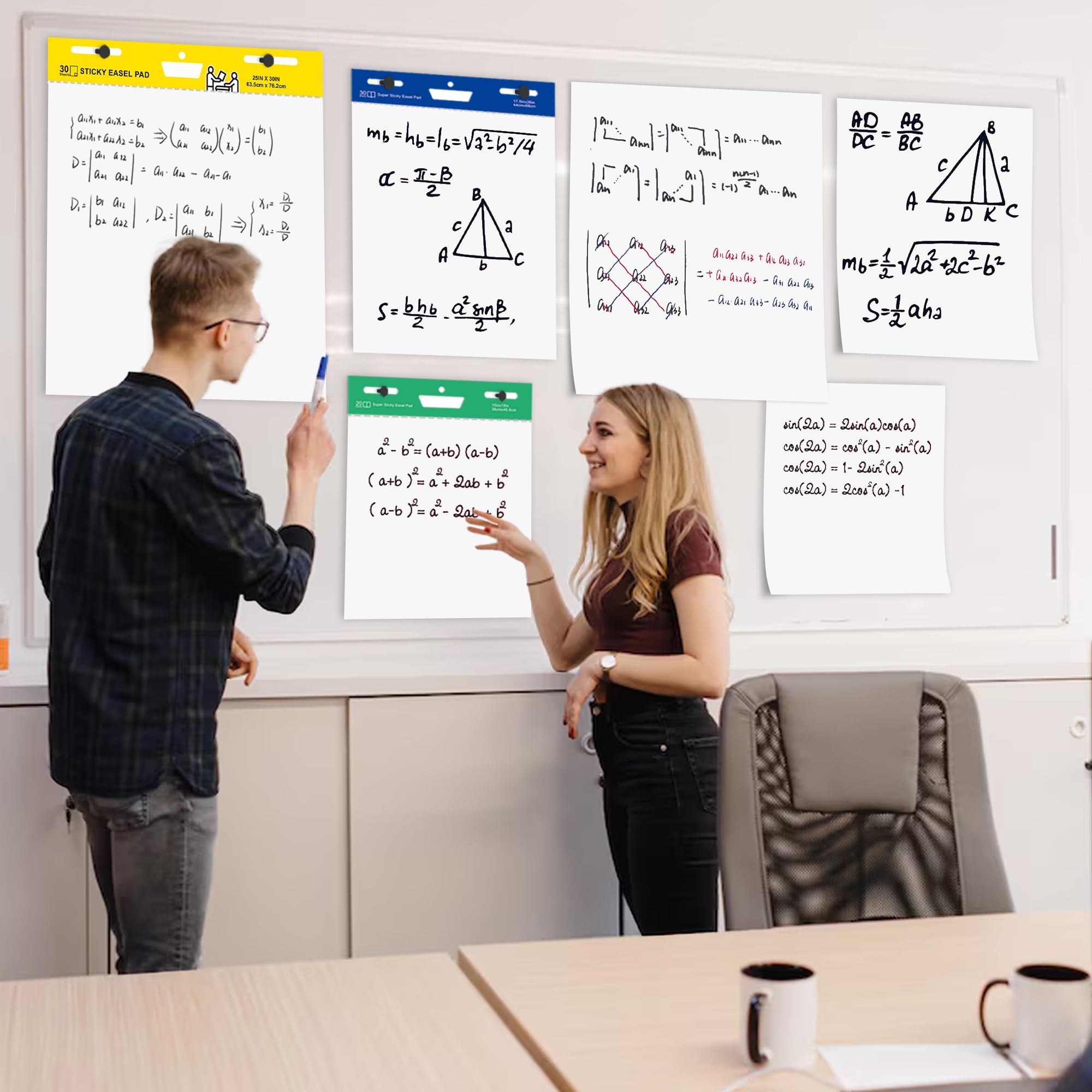 YNXPTBNC 2 x selbstklebende Staffeleiblöcke, 63,5 x 76,2 cm, Flipchart-Papier für Lehrer, selbstklebendes Staffelei-Papier für Whiteboard, großes weißes Premium-Klapphart-Papier, 30 Blatt/Block