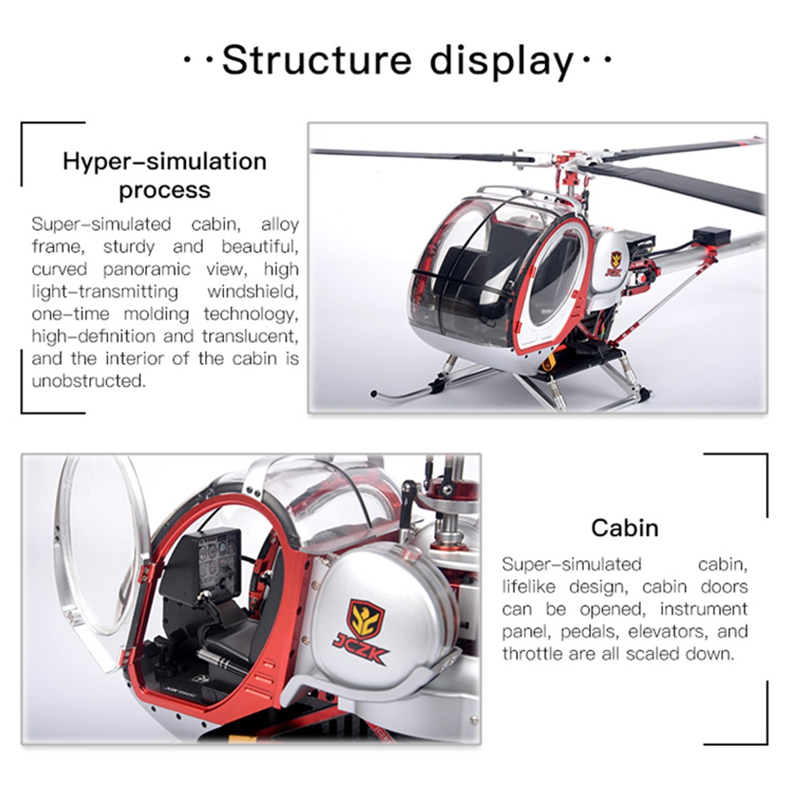 RC-Hubschrauber, 300C PRO 2.4 GHz 3-Blatt-Flybarless-RC-Hubschraubermodell mit 2 Akkus H1 Smart Flight Control GPS-Positionierung zu öffnendem Cockpit Militärflugzeugmodell(Red,Left-hand throttle)