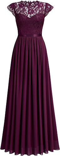 Miniatura 4 de Miusol Vestido de encaje floral formal para mujer, de manga corta, para fiesta de noche, largo