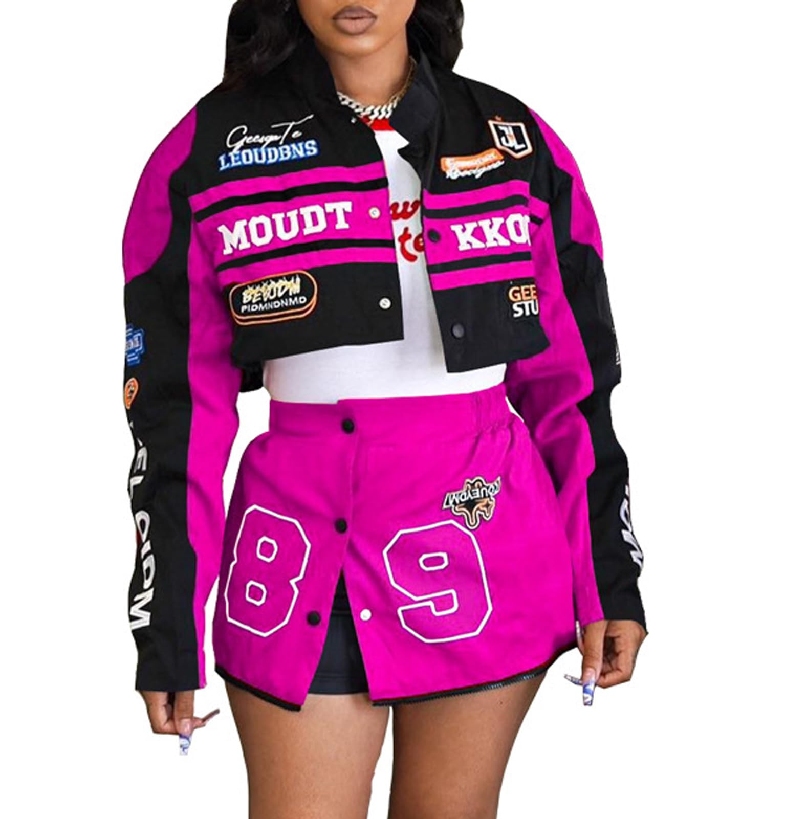 Womens 2 Piece Outfits Long Sleeve Crop Jacket Top Bodycon Mini Skirt Set Y2k Streetwear Birthday Club Outfits