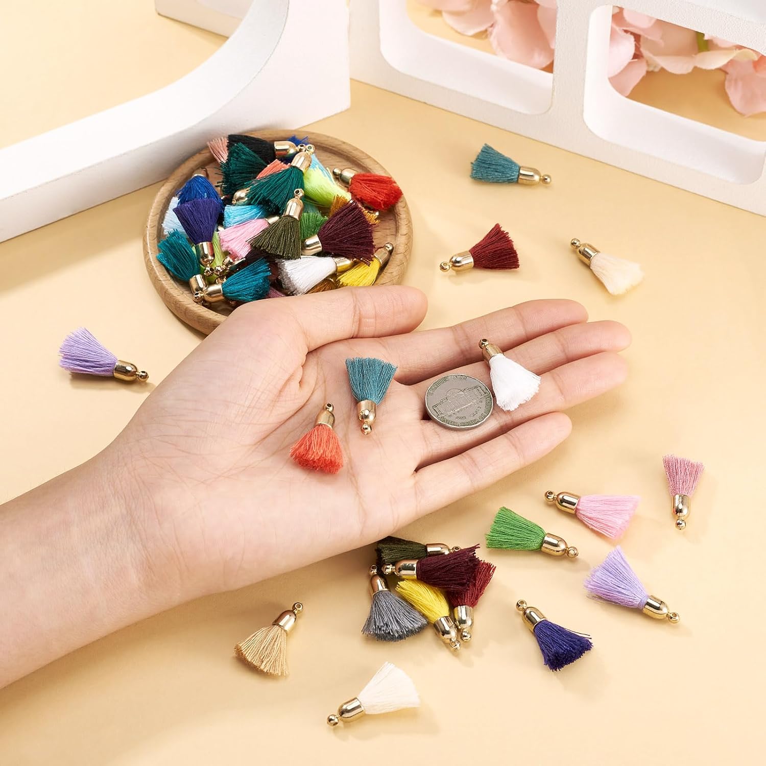 Beadthoven 50pcs 25 Colors Mini Cotton Tassels Multi-Color Tiny Craft Tassels Small Cotton Thread Tassel Pendants with Plastic Findings for Earrings Jewelry Making Keychains Bag Charms DIY Accessories - Image 6