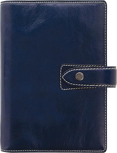 Filofax Malden - Organizador de tamaño personal, color azul marino, táctil, cuero de búfalo de grano completo, seis anillos, con calendario semanal
