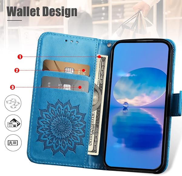Cover per Redmi A1, Custodia in Pelle PU per Xiaomi Redmi A1, Antiurto Portafoglio Cover, Blu - 3