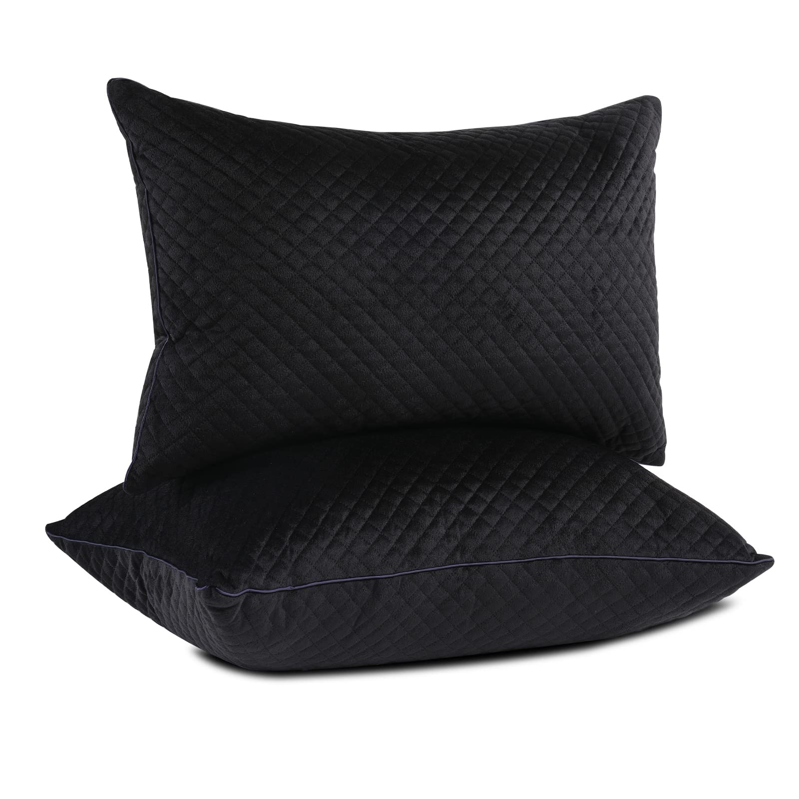 GOHOMESoft Pillows for Sleeping - Hotel Collection Queen Size Pillows 2 Pack for Side, Back and Stomach Sleepers, Velvet Bed Pillows with Adjustable Filling, Black 20"x30"