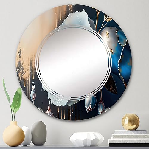 Miniatura 2 de DesignQ Vibrant Blue Camellia Flower I- Vanity Mirror, Bathroom Mirrors, Wall Mirrors for Living Room, Bedroom - Round Mirror - Large 24'x24',