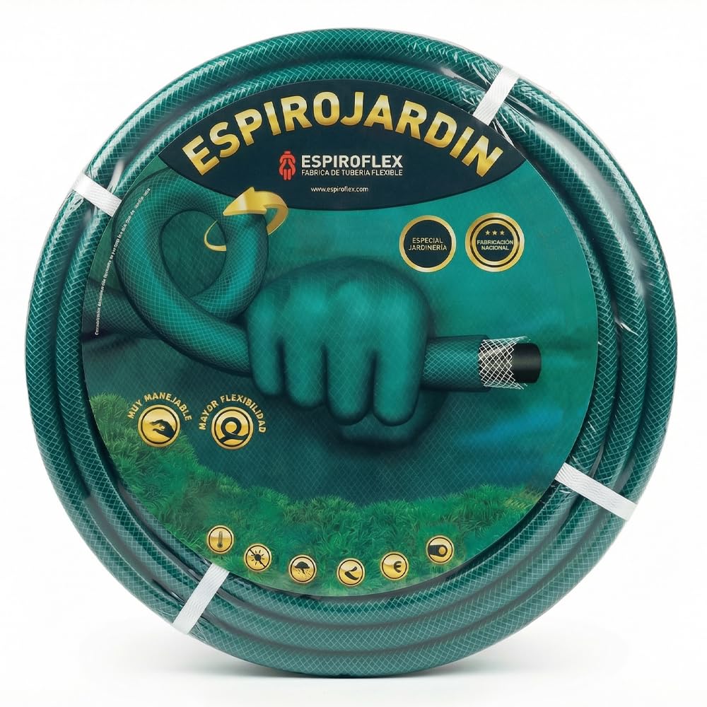 ESPIROFLEX Manguera de Jardín 25 metros de PVC 3/4" para Riegos Domésticos | Manguera de Agua Elástica y Flexible Reforzada con Malla de Poliéster | Modelo Espirojardín