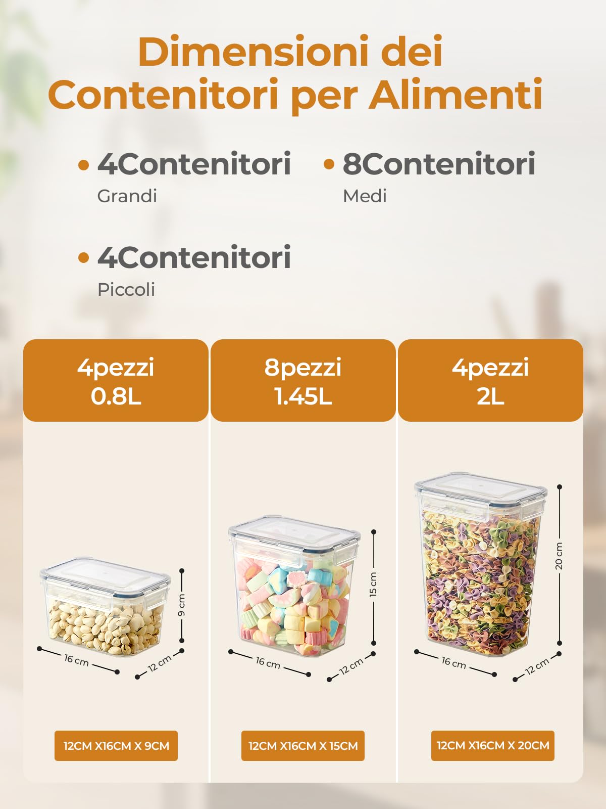 GENERIX Set 7 Contenitori Ermetici Per Alimenti | Plastica Trasparente Con Coperchi Bianchi | Perfetti Per Pasta, Cereali E Snack | Impilabili E Salvaspazio - 5