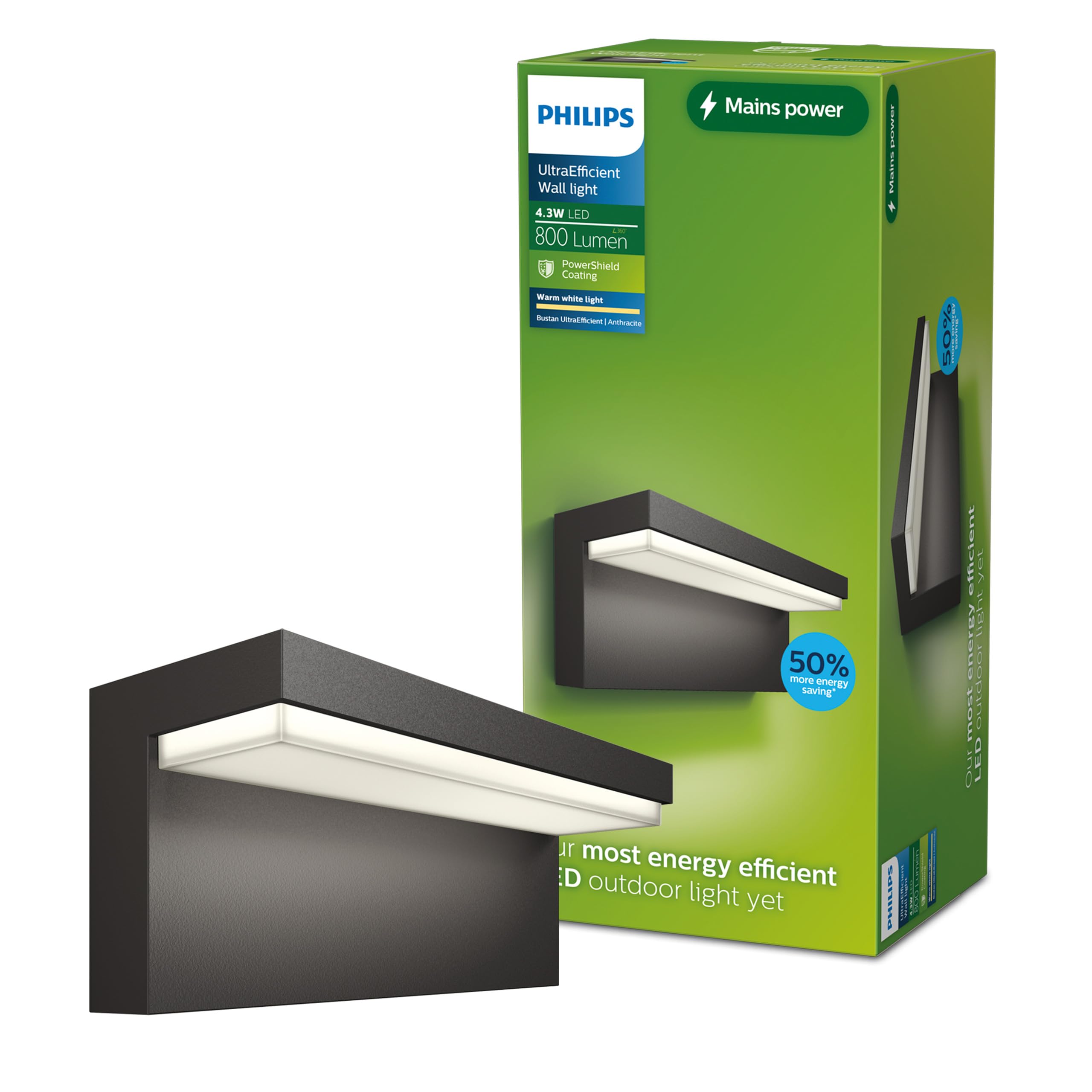 Philips Lighting Bustan UltraEfficient Outdoor wall Light, 3.8W, 2700K, Antracite, IP44 Weatherproof