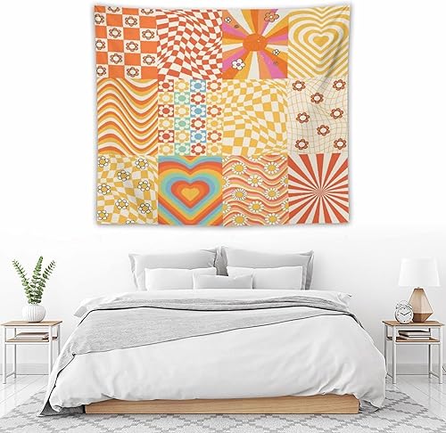 Miniatura 93 de Tapiz floral retro de los años 60 y 70, diseño hippie de primavera Groovy Flower Power Flower Boho para colgar en la pared, arte neutro para Hippie