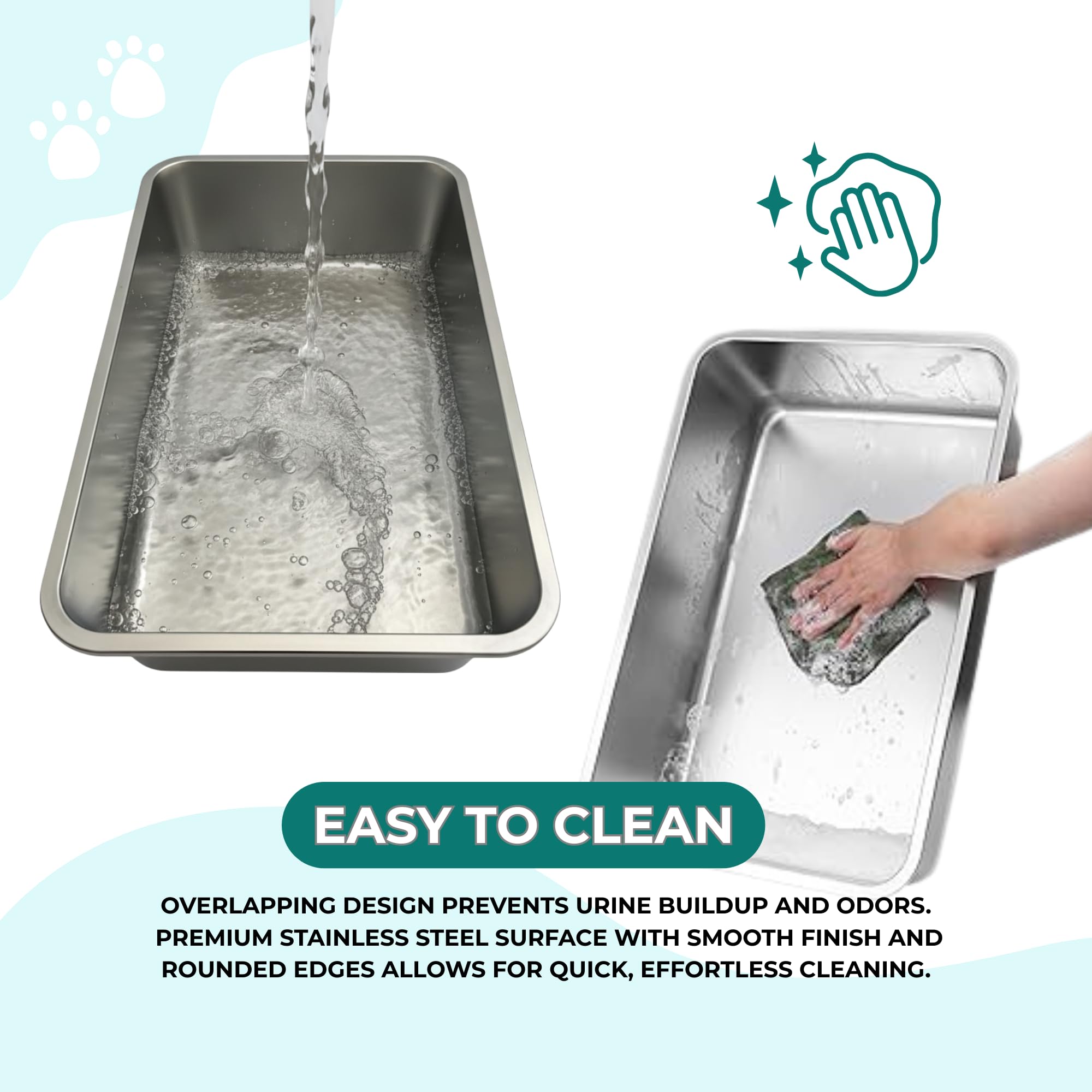 Stainless Steel CAT Litter Box Set – High Sided Metal Litter Box, 4-Piece Kit with 2 Trays, Sifting Tray & Scoop, Medium Size (18 x 14 x 6 in) - image 5