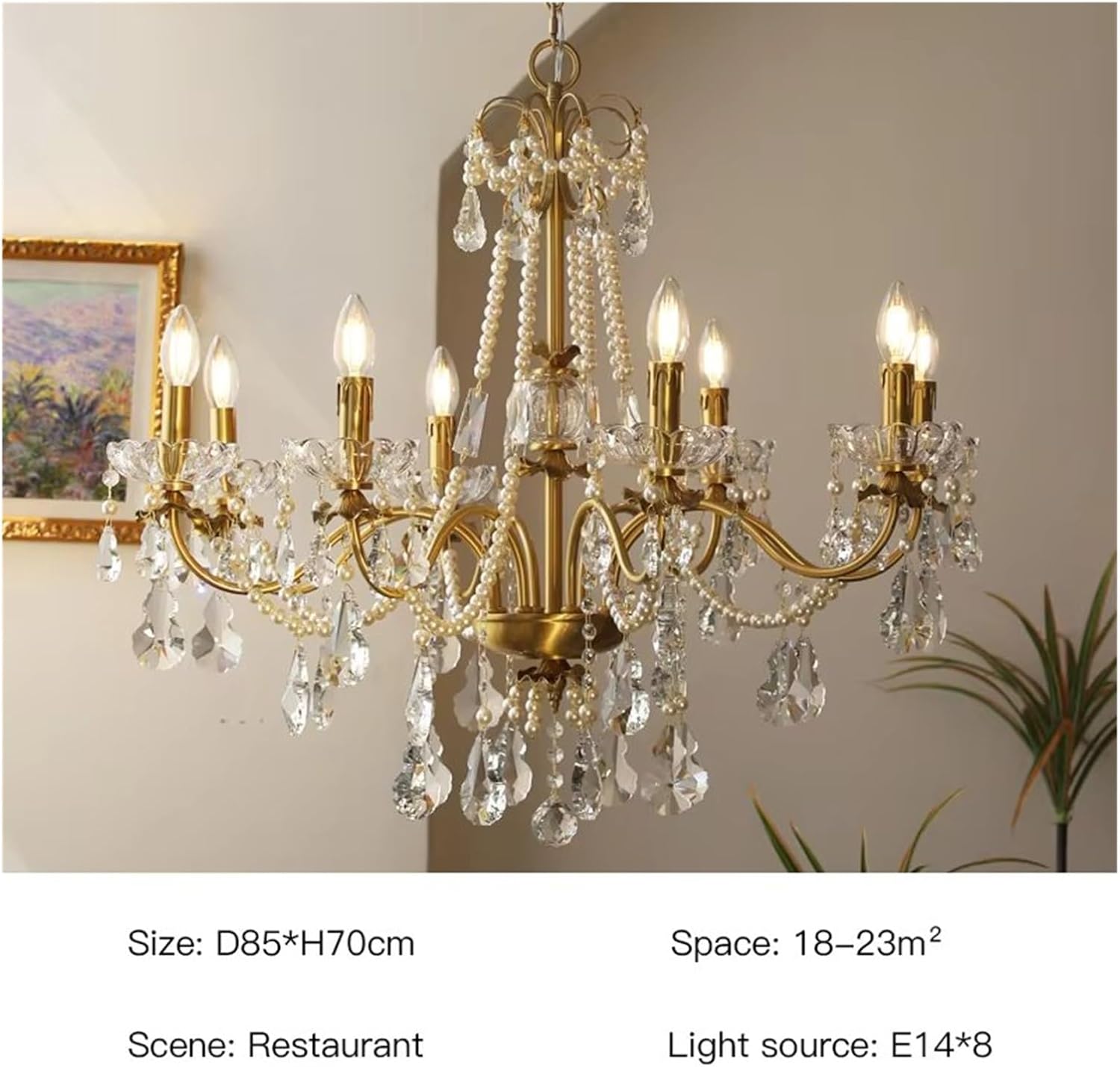 Crystal Chandelier Gold Pendant Light for Living Room Hotel Hall Villa Hanging Lamp Luxury Candle Suspension LED Light,luminaire