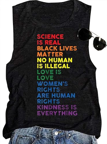 Camisetas sin mangas LGBT Gay Pride para mujer Rainbow Science is Real Black Lives Matter Love is Love Equality