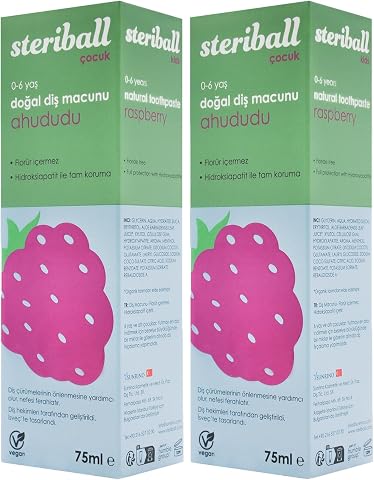 Steriball Doğal Diş Macunu Florürsüz 75 ML - Ahududu Florür İçermez, Hidroksiapatit ile Tam Koruma, Vegan (2 paketi)