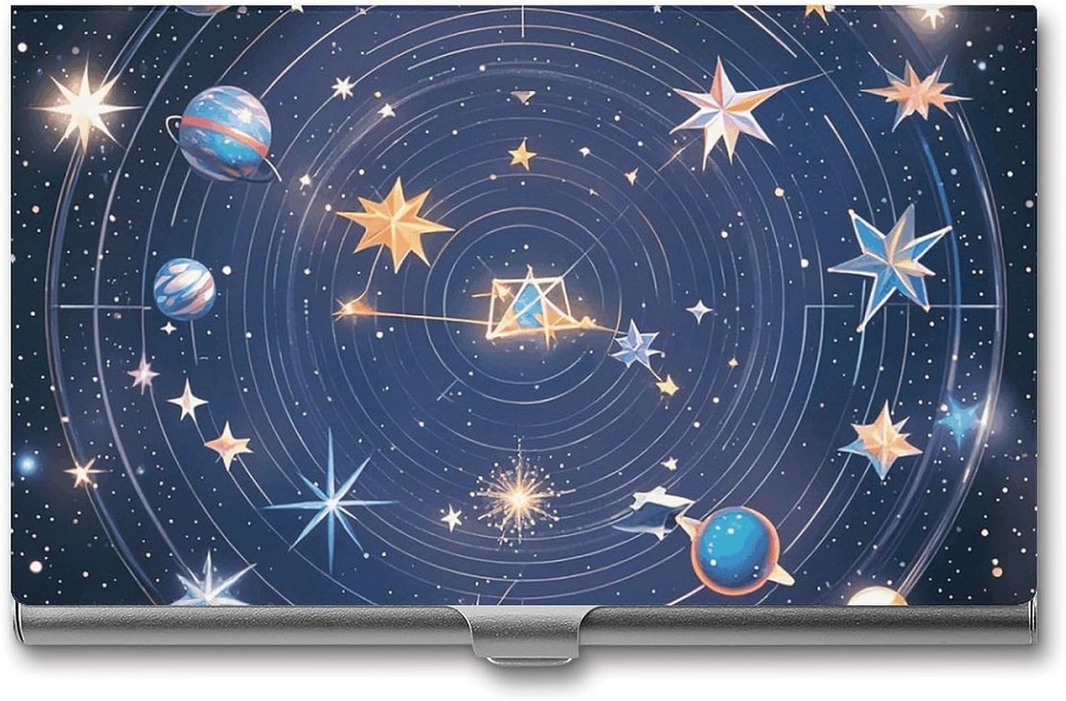 Constellations Cosmic Galaxies Business Card Case for Women Or Men Snaps Closed Portable Name Holder Credit Card Holder for Business Meeting Use