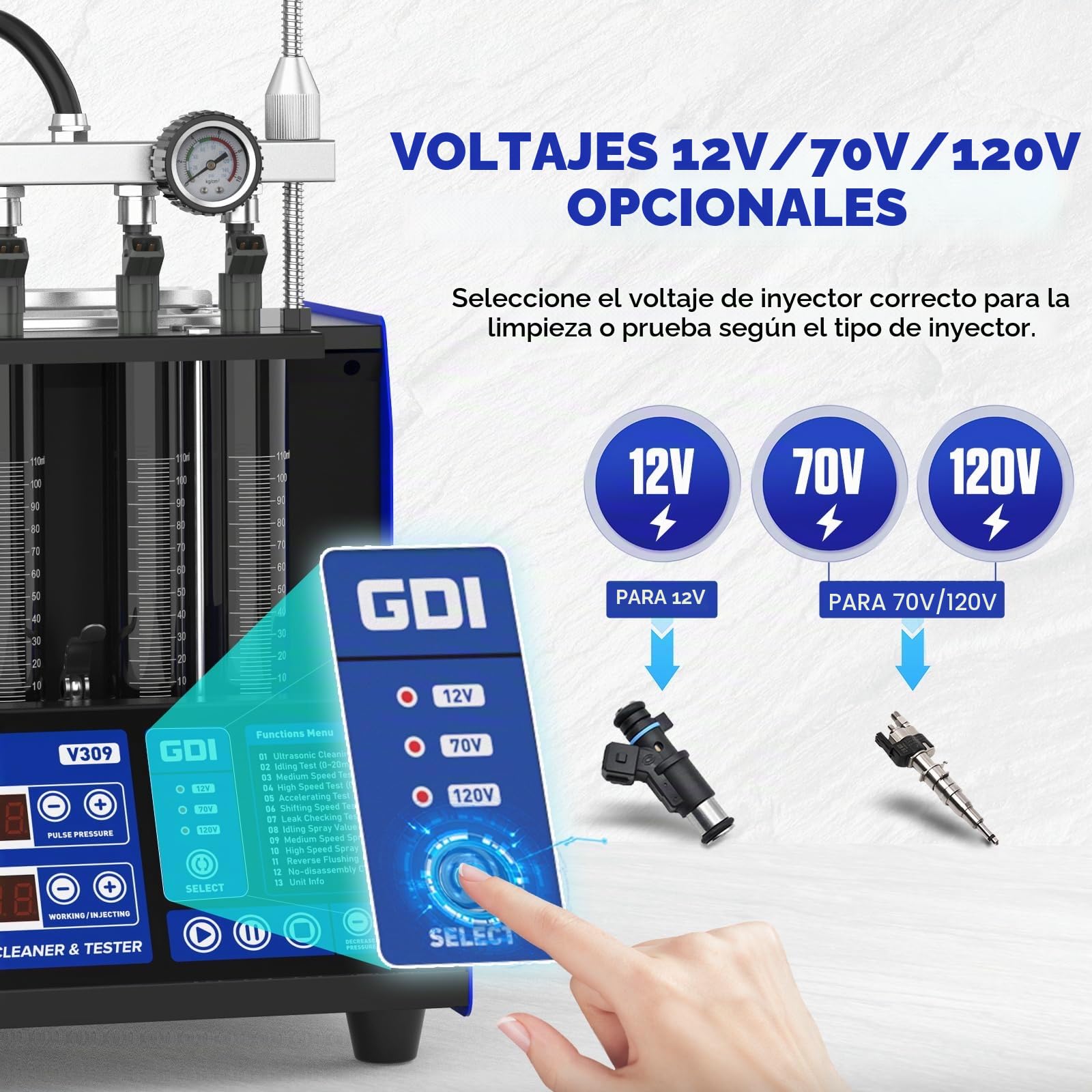 MR CARTOOL V309 Máquina Limpiadora y Probadora de Inyectores Diésel/Gasolina 110V/220V para 4 Cilindros, Equipo Ultrasónico de Limpieza para Inyectores GDI/EFI/FSI de Autos y Motocicletas