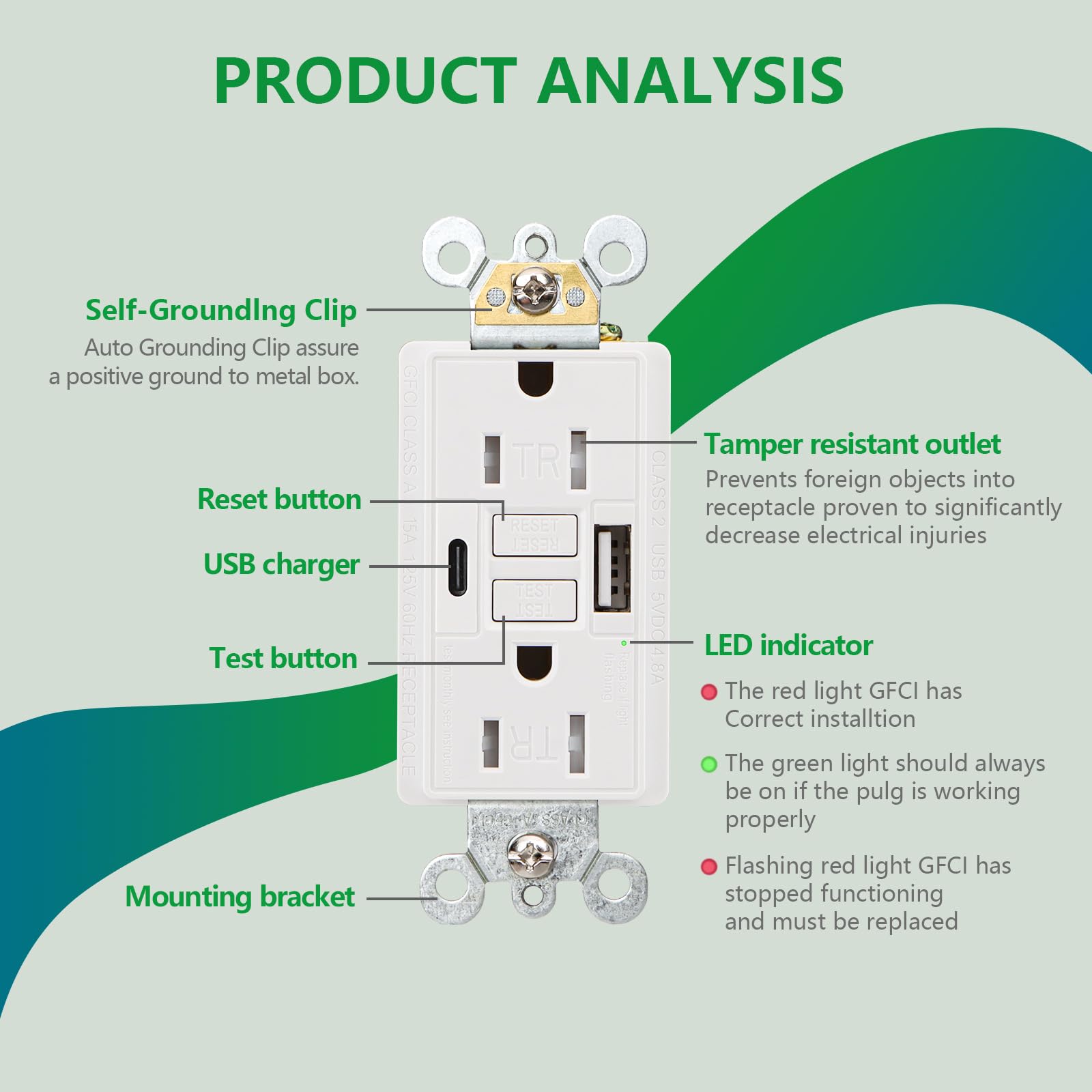 Legrand Radiant 1597TRUSBCCW 15A GFCI Outlet With USB Type C – Self-Test Tamper-Resistant Duplex, White Legrand Radiant 1597TRUSBCCW 15A GFCI Outlet With USB Type C – Self-Test Tamper-Resistant Duplex, White
