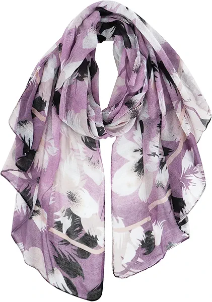 GERINLY Lightweight Scarves Fashion Flowers Print Women Cotton Wrap Scarf Head Shawl Fall Gift