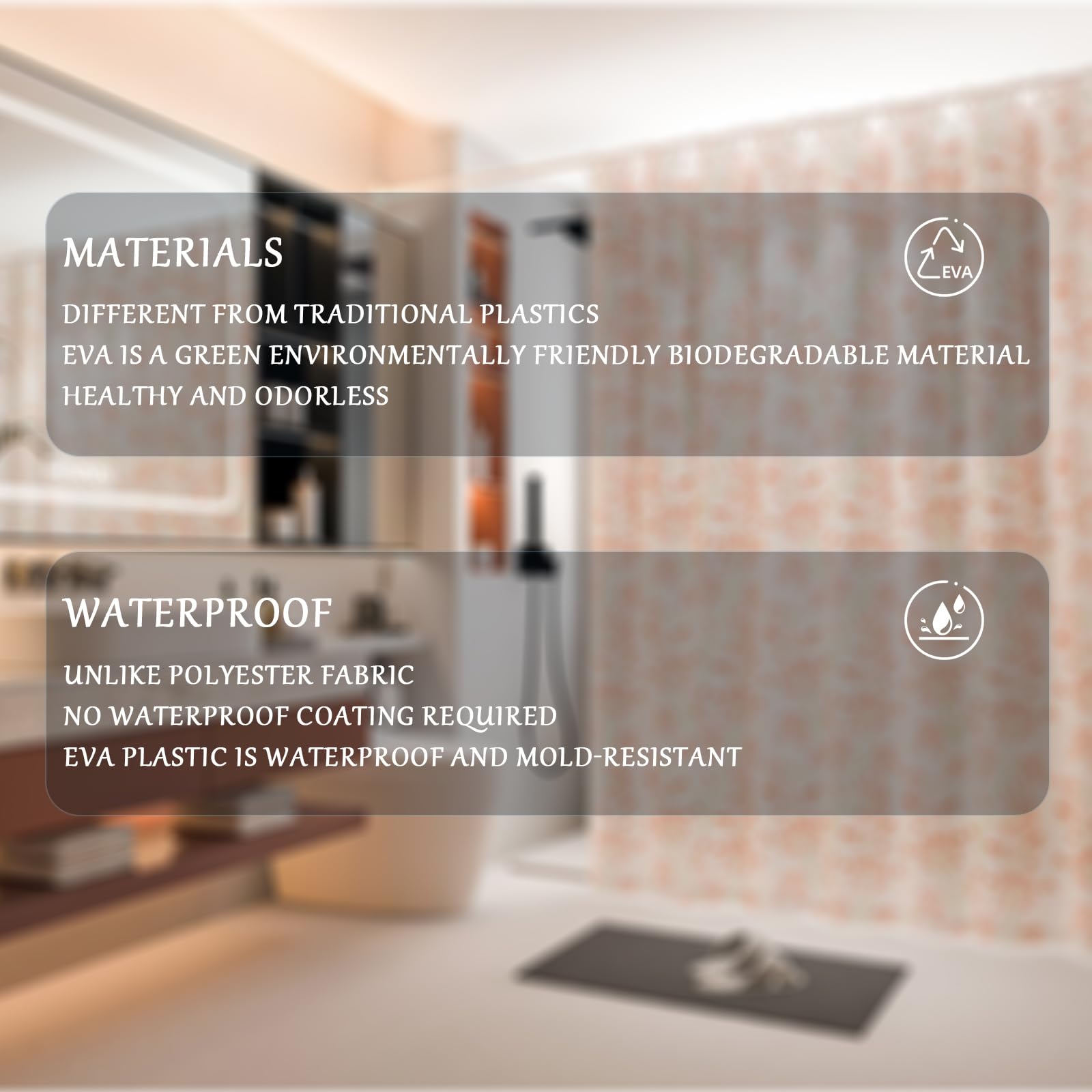 Duschvorhang 180x200 cm, Duschvorhang Anti-schimmel, Wasserdicht Und Trocknet Schnell, Waschbar Eva Shower Curtain, Mit Haken, Für Badezimmer Und Badewanne. (180 * 200cm, Geblümt A)