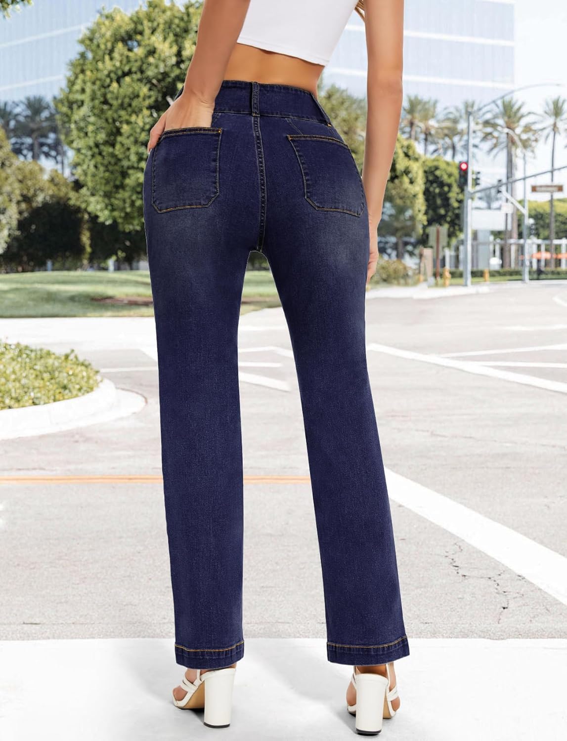 SEASUM Front Pockets Bell Bottom Jeans for Women 90s Mid Waisted Flare Bootcut Stretchy 2025 Y2K Trendy Denim Pants - Image 3