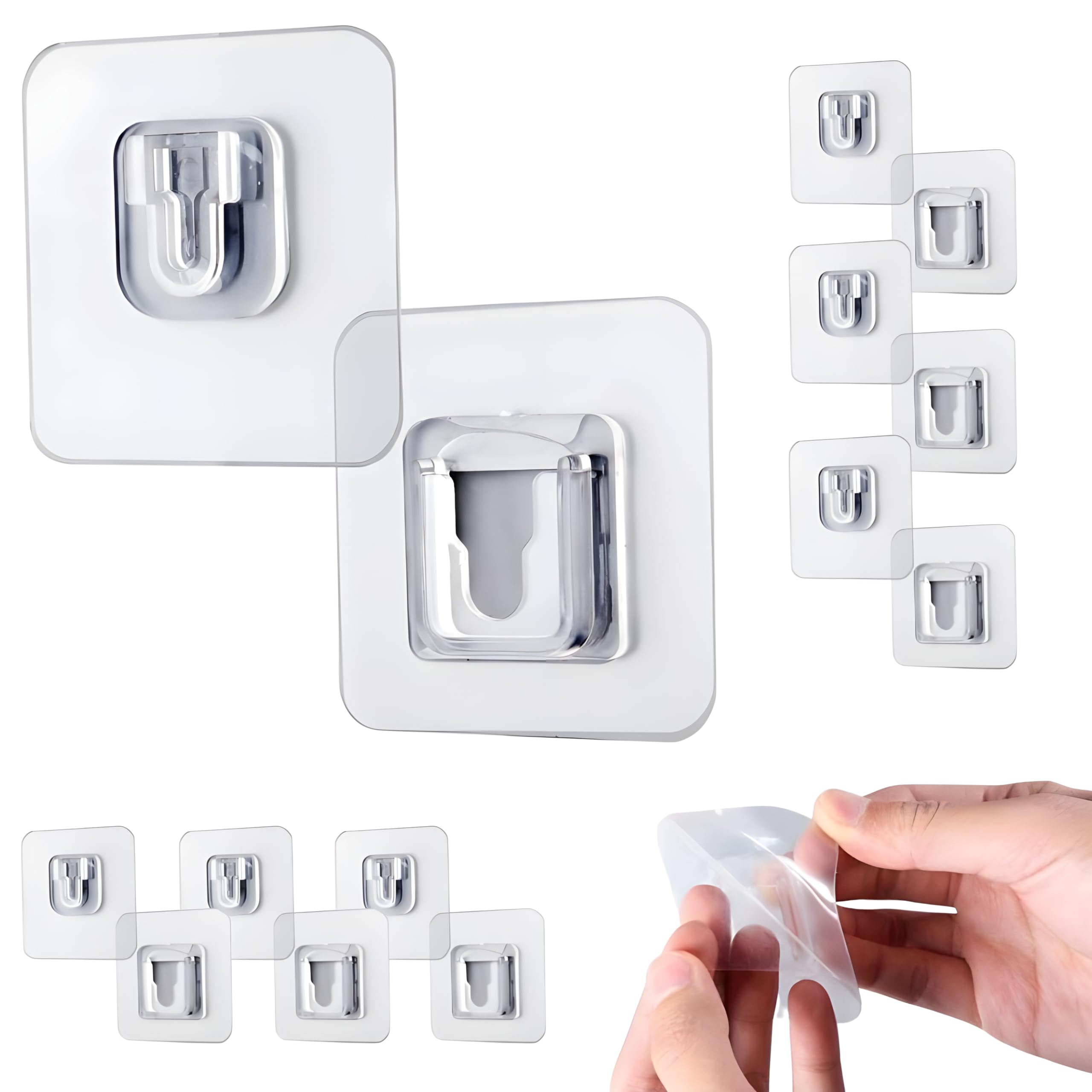 JIALTO 10 Pcs Heavy Duty Waterproof Double-Sided Adhesive Wall Hooks - Strong Plastic Hooks for Wall Hangings, Robes, Bathroom, Kitchen - Stainless Steel Finish
