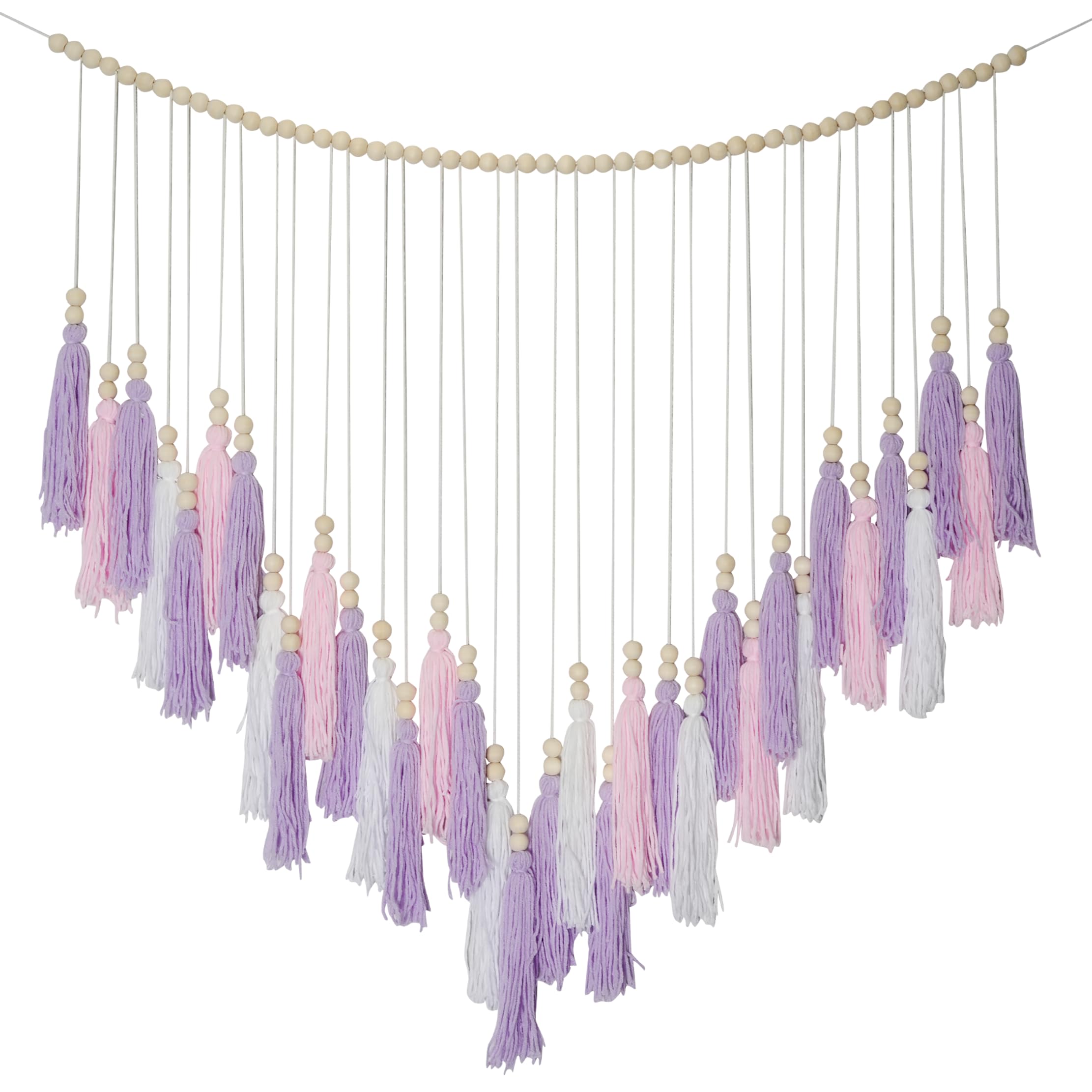 Pink & Purple Macrame Hanging Boho Wall décor, Purple Wall Decor for Bedroom Living Room Girls Room Nursery Large Tassel Hanging with Wood Beads 41