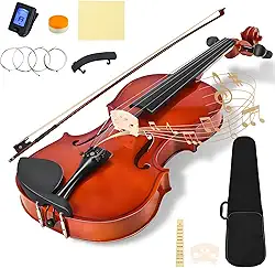 Violino Acústico 4/4 Tamanho Completo, Madeira Maciça, Maple, Coromandel, Madeira de Abeto, 23Inch