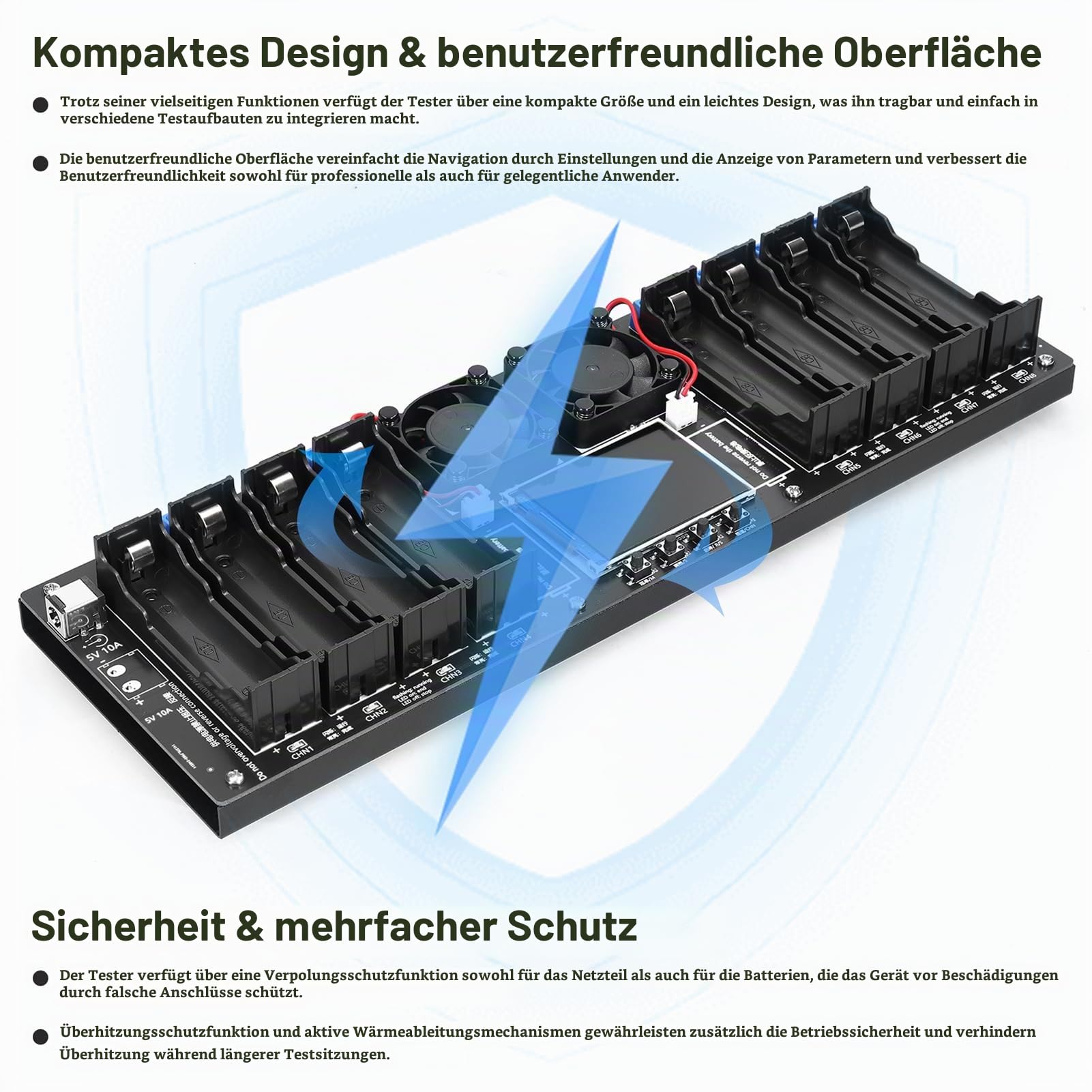 8-Kanal Batterietester 2,4-Zoll-TFT-Display Batteriekapazitätstest mit Multi-Mode-Funktionalität Verbesserte Sicherheit und intuitive Anzeige