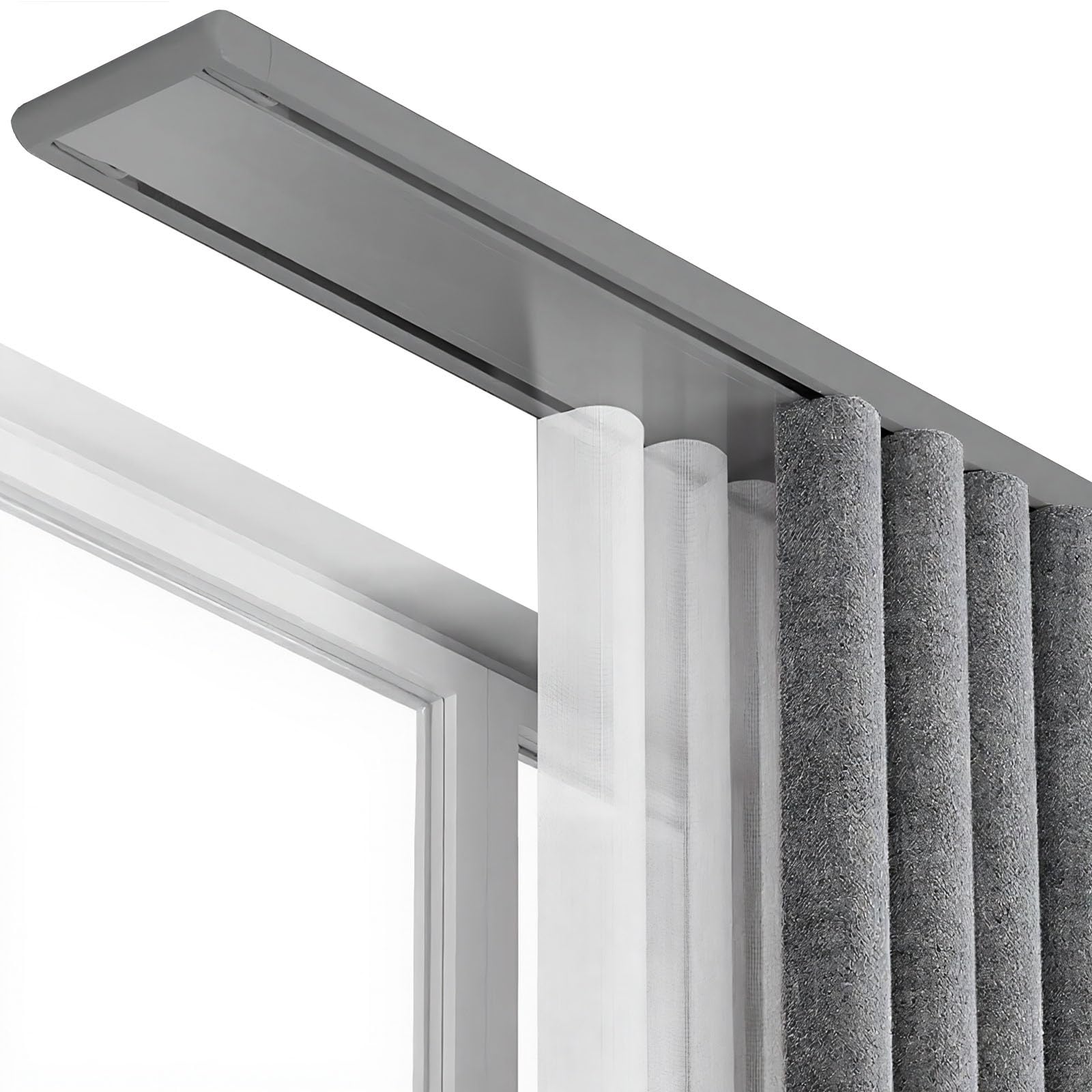 4,6 m podwójna szyna - montaż sufitowy aluminiowy cichy poślizg 2-pasmowy system do salonu i sypialni - elegancki szary kolor dekoracja