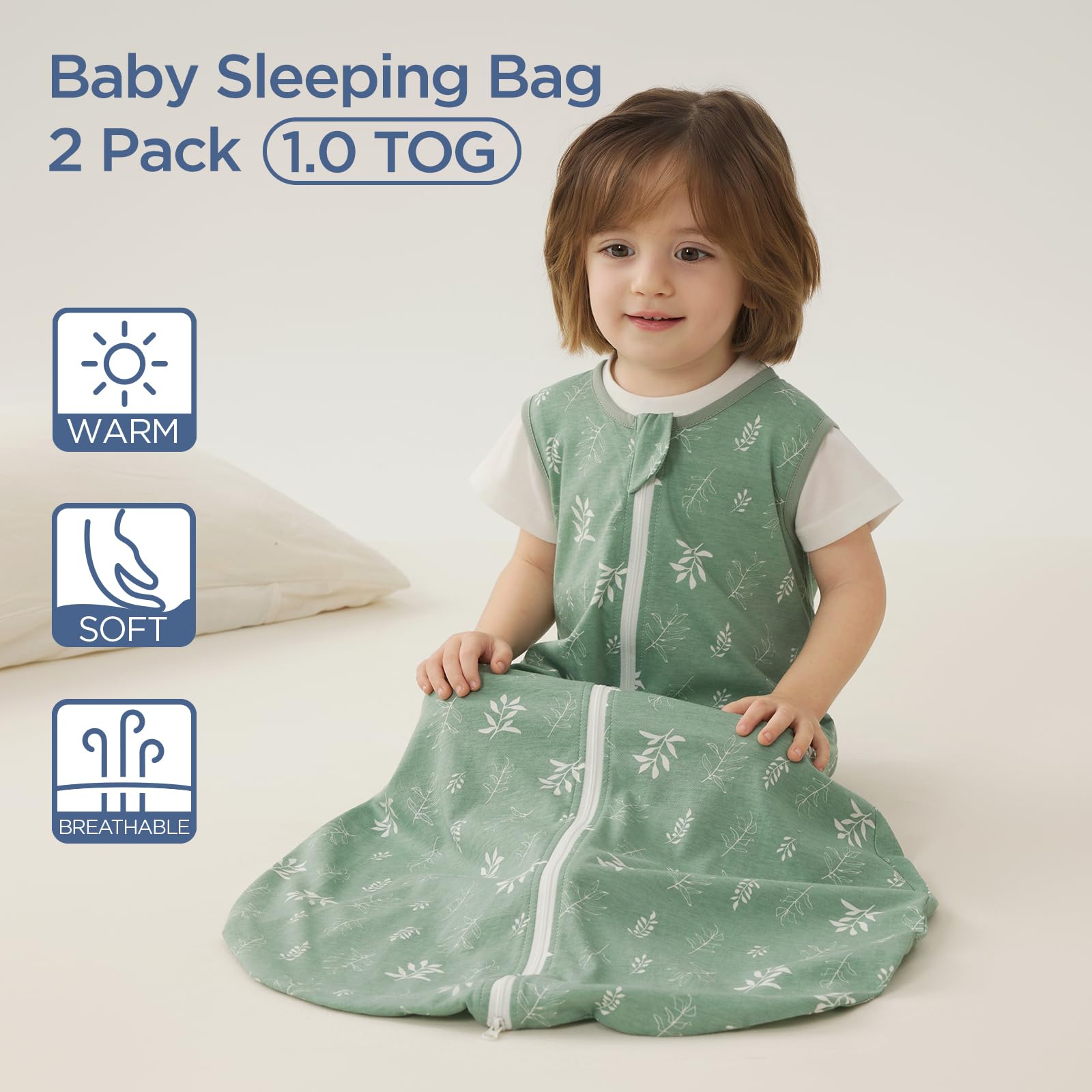 Duomiaomiao Paquete de 2 sacos de dormir para bebé de 1,0 tog, 100 % algodón, manta portátil para todo el año, unisex para recién nacidos de 6 a 18 meses, color verde