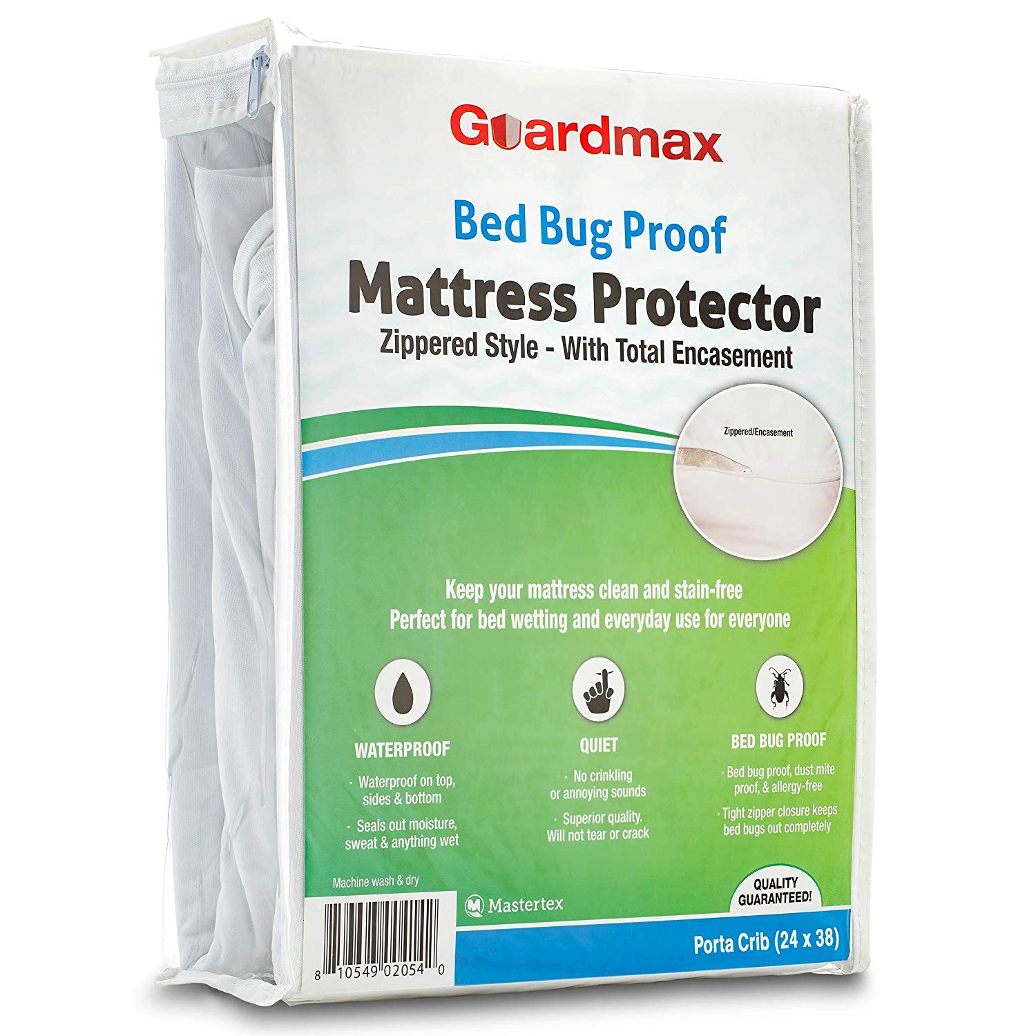 Guardmax Portable Crib Mattress Protector Zippered Encasement Cover Zippered Proof Waterproof, Healthy and Noiseless, Mini Baby Porta Crib Size (24 x 38) (2 Pack)