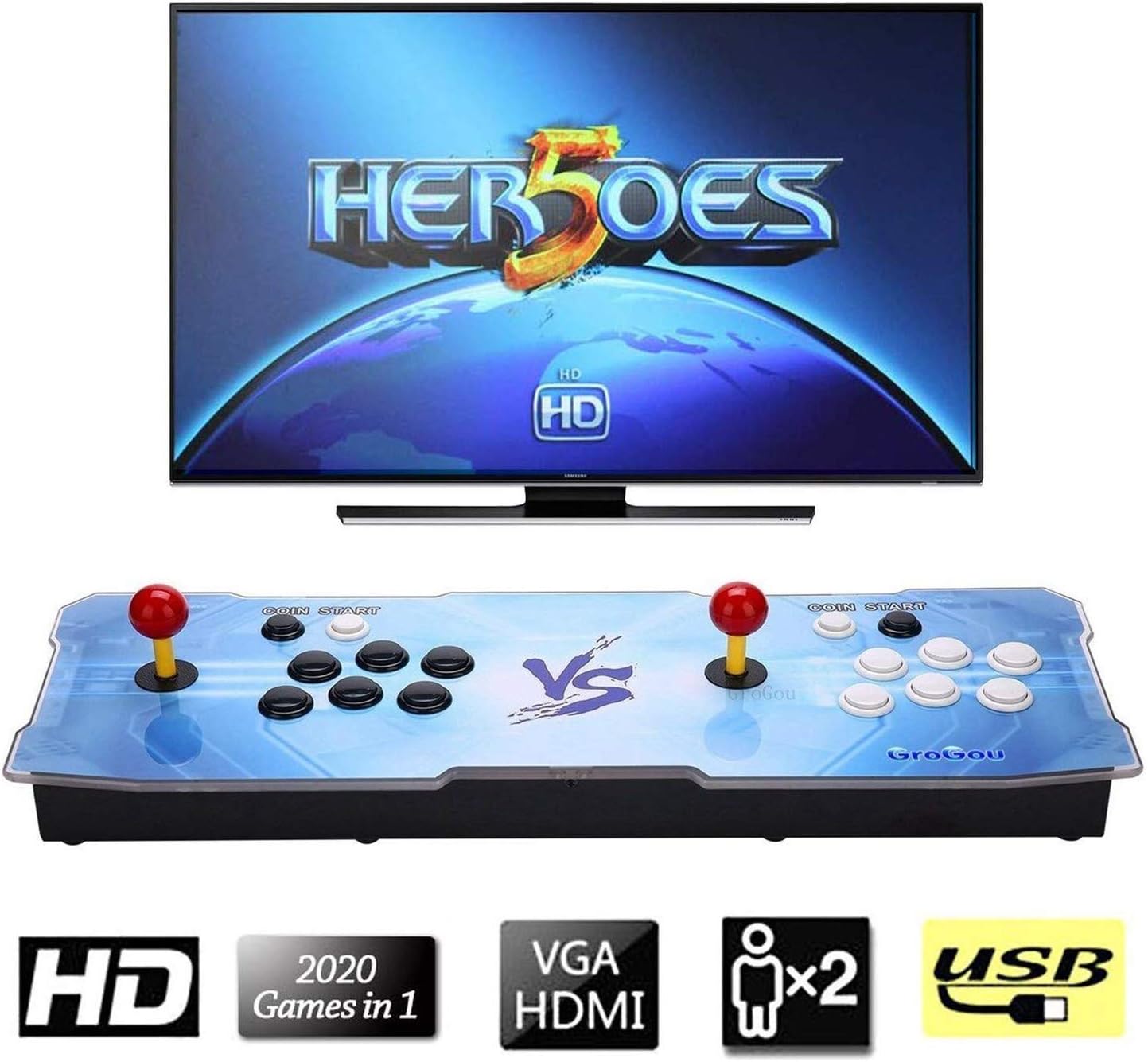 Tander [2000 HD Arcade Games] Hero 5 Arcade Video Game Console 2000 in 1 HD Games 2 Players Video Game Customeried Buttons and Favourite List Function, 1280x720 Full HD