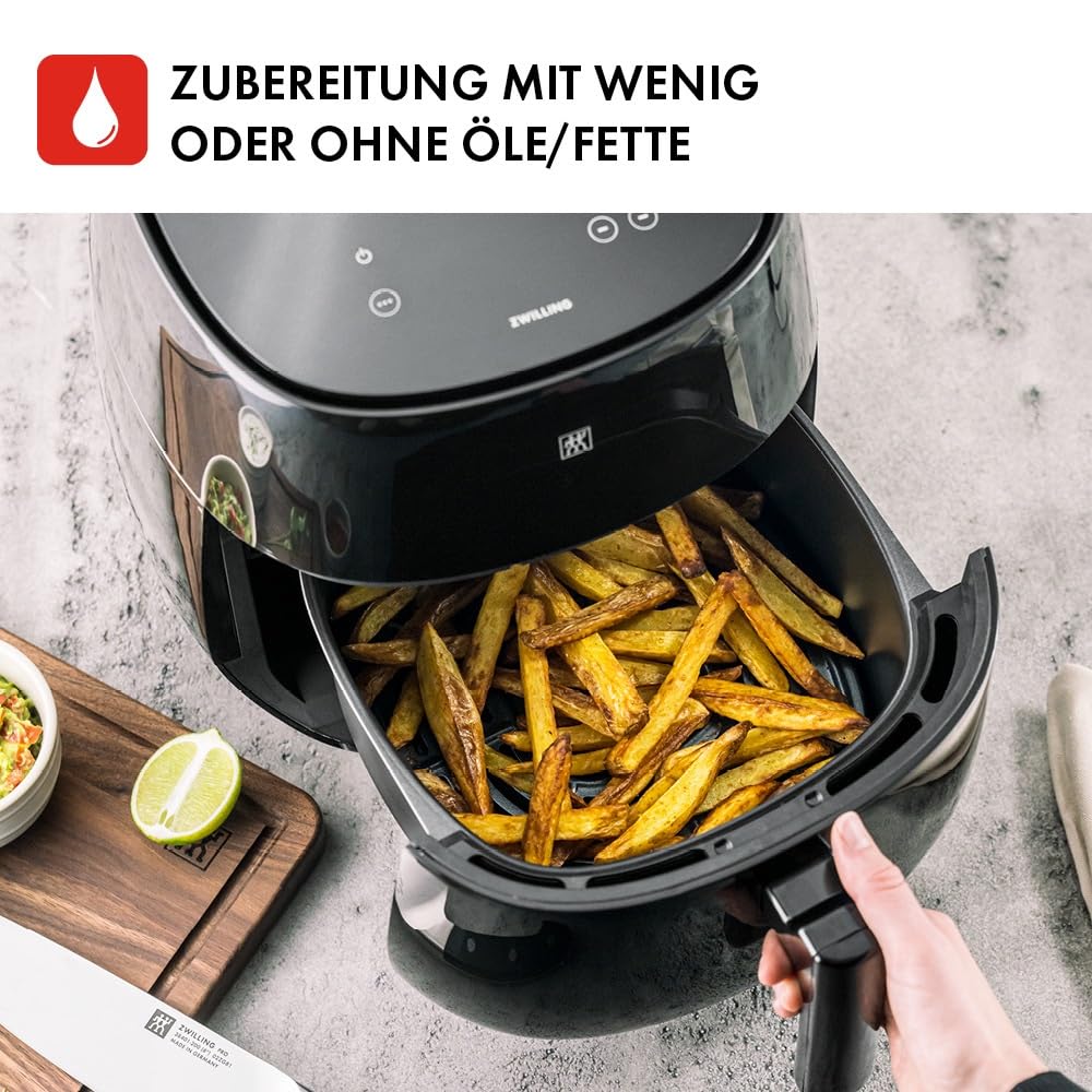 ZWILLING Heißluftfritteuse, Airfryer, 4 L, 6 Programme, 1.400 Watt, kompaktes Design, Frittieren, Garen und Backen ohne Fett, Schwarz