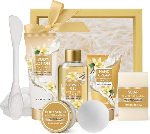 BODY & EARTH Coffret de Soins pour Femme - Coffret Cadeau 8 Pièces | Cadeau Anniversaire pour Femme au Parfum de Vanille, Coffret de Soins pour la Peau, Cadeau de Noël pour Elle